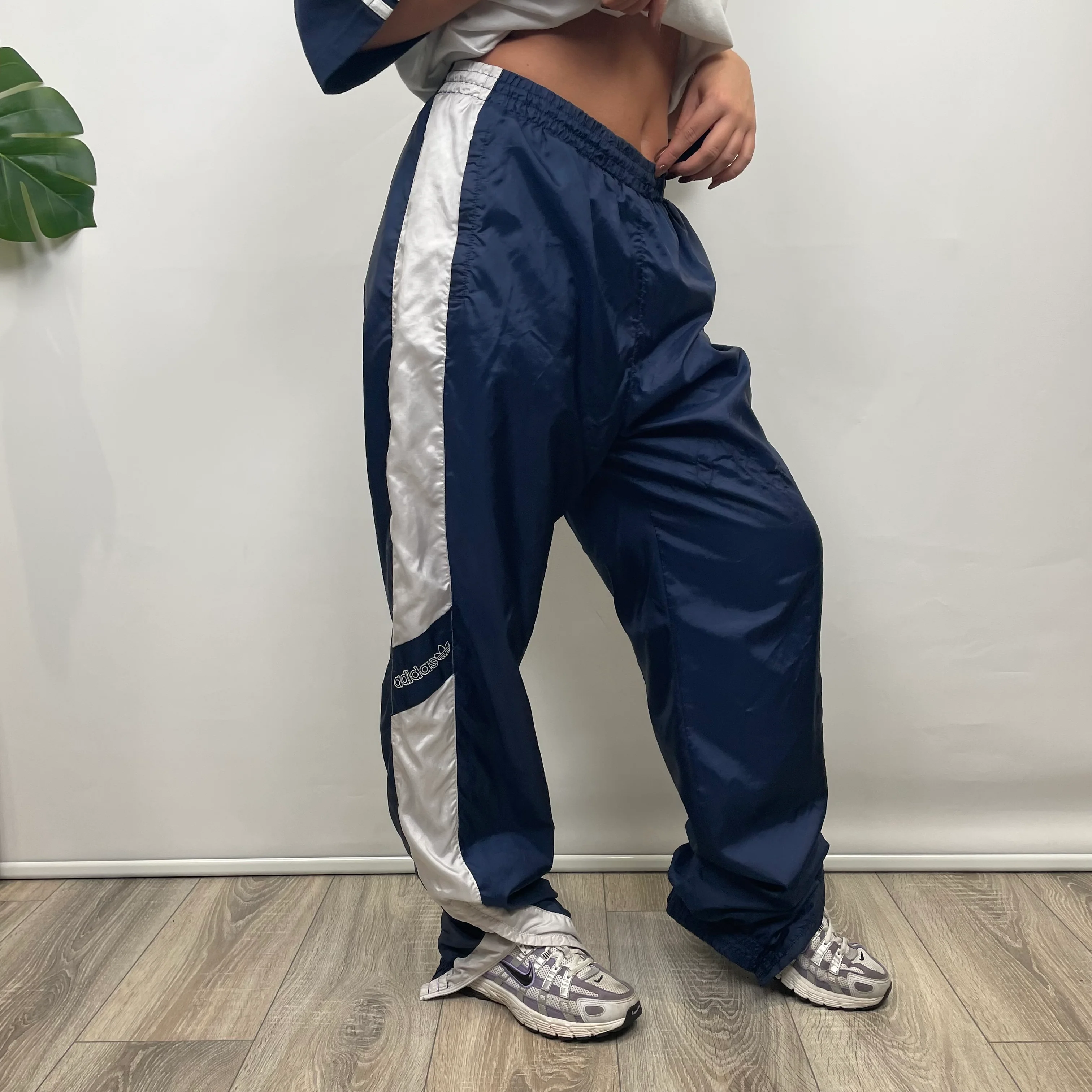Adidas Navy Embroidered Spell Out Track Pants (L) - Image 2