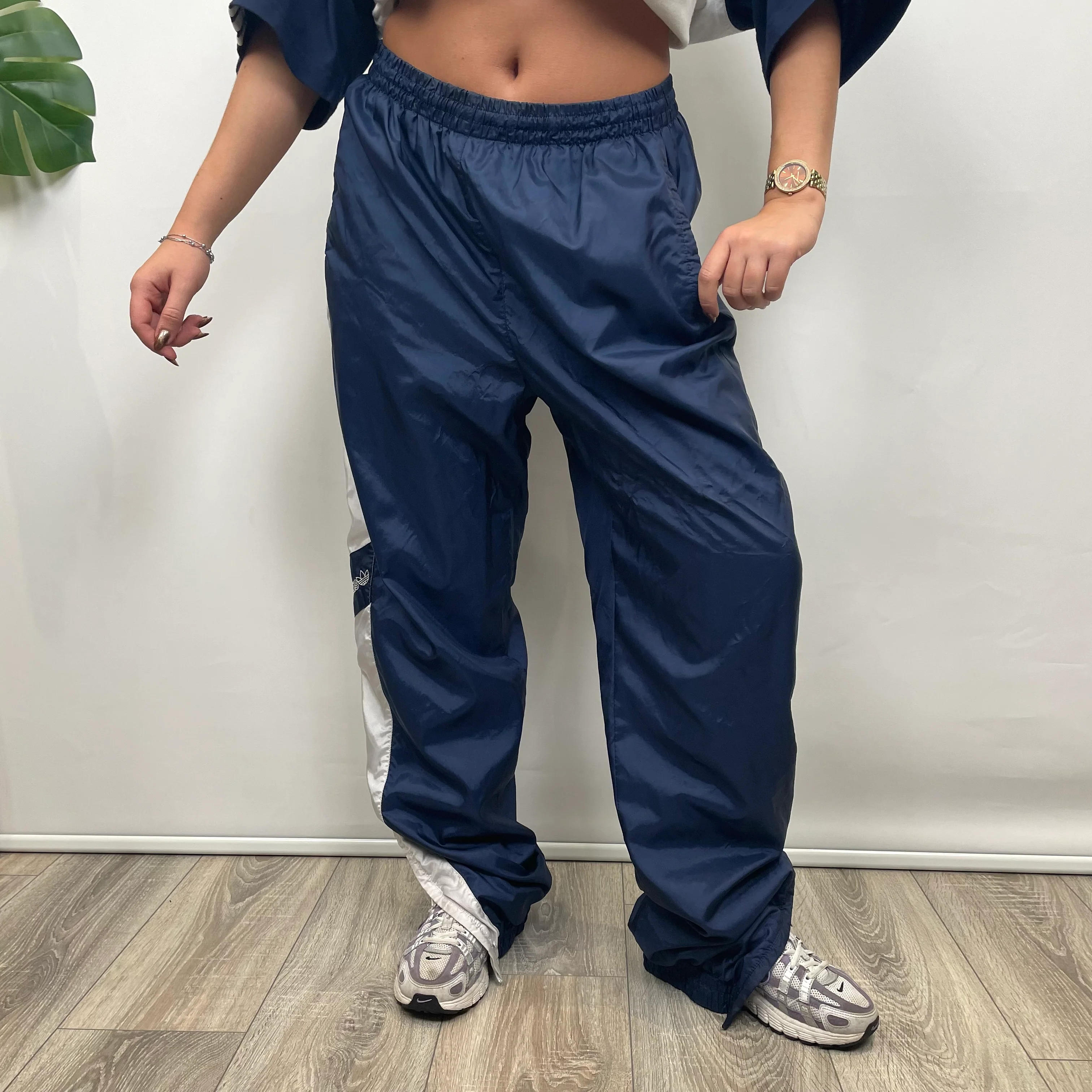 Adidas Navy Embroidered Spell Out Track Pants (L) - Image 4