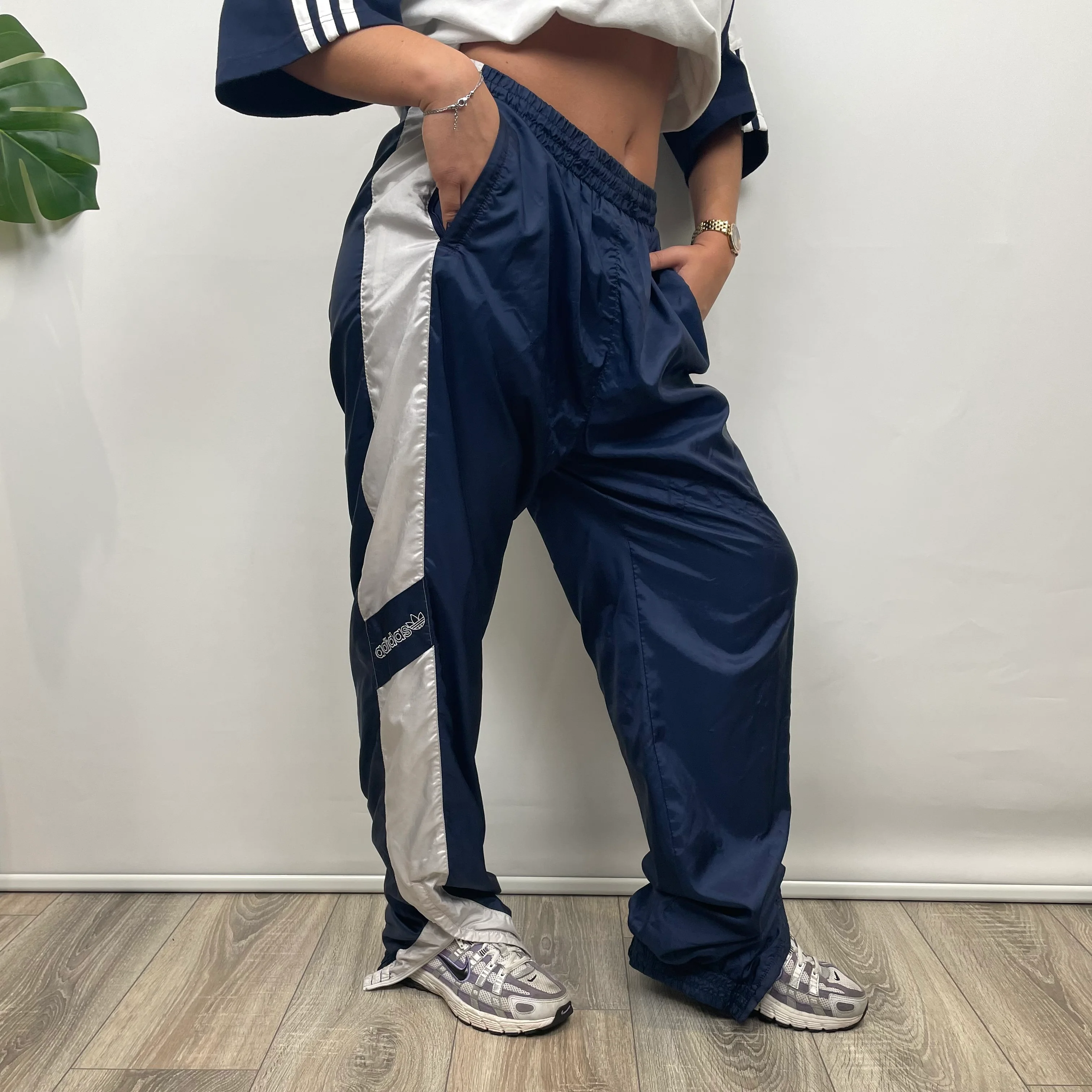 Adidas Navy Embroidered Spell Out Track Pants (L) - Image 6
