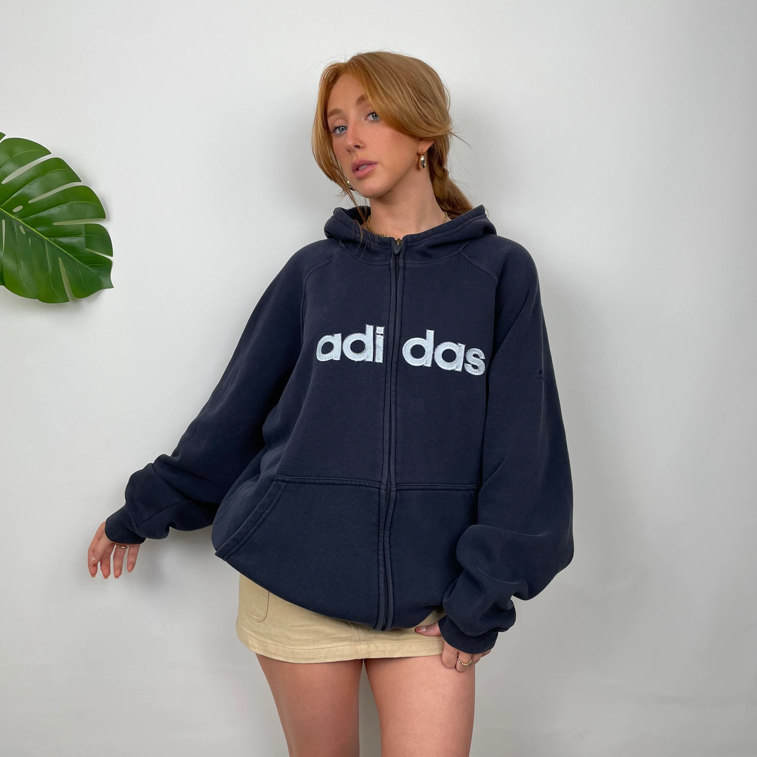 Adidas Navy Embroidered Spell Out Zip Up Hoodie Jacket (L) - Image 5