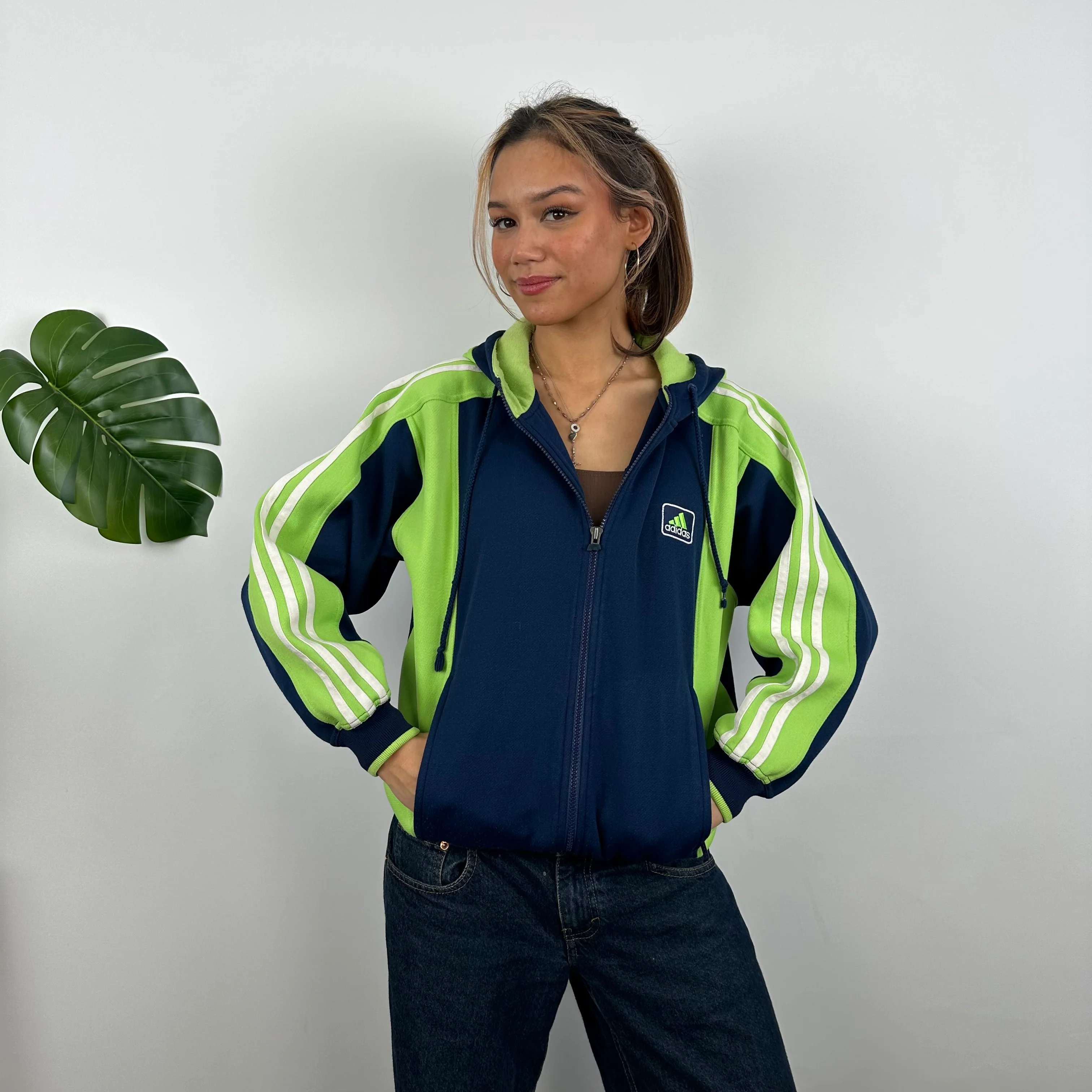 Adidas Navy Embroidered Spell Out Zip Up Hoodie Jacket (M)