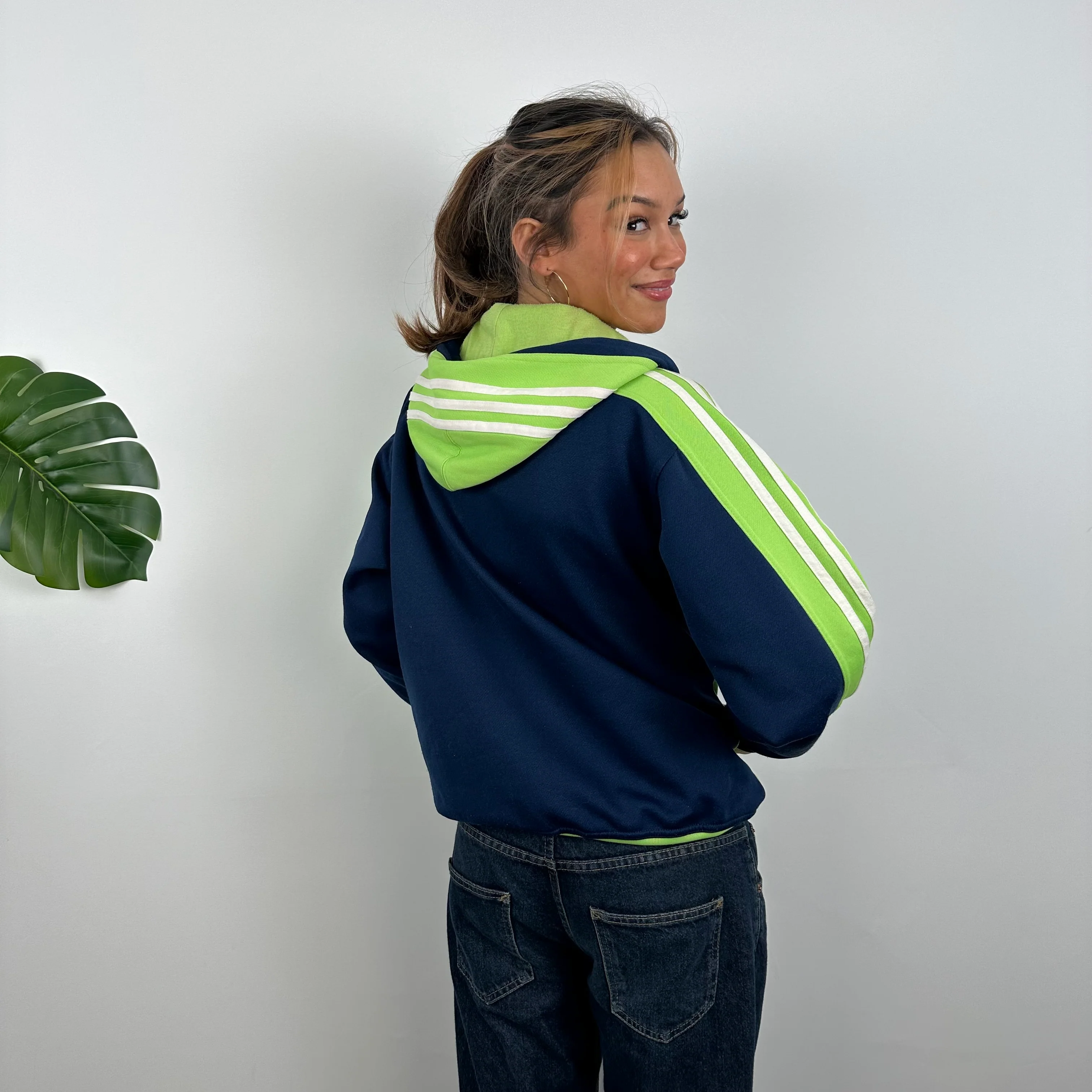 Adidas Navy Embroidered Spell Out Zip Up Hoodie Jacket (M) - Image 3