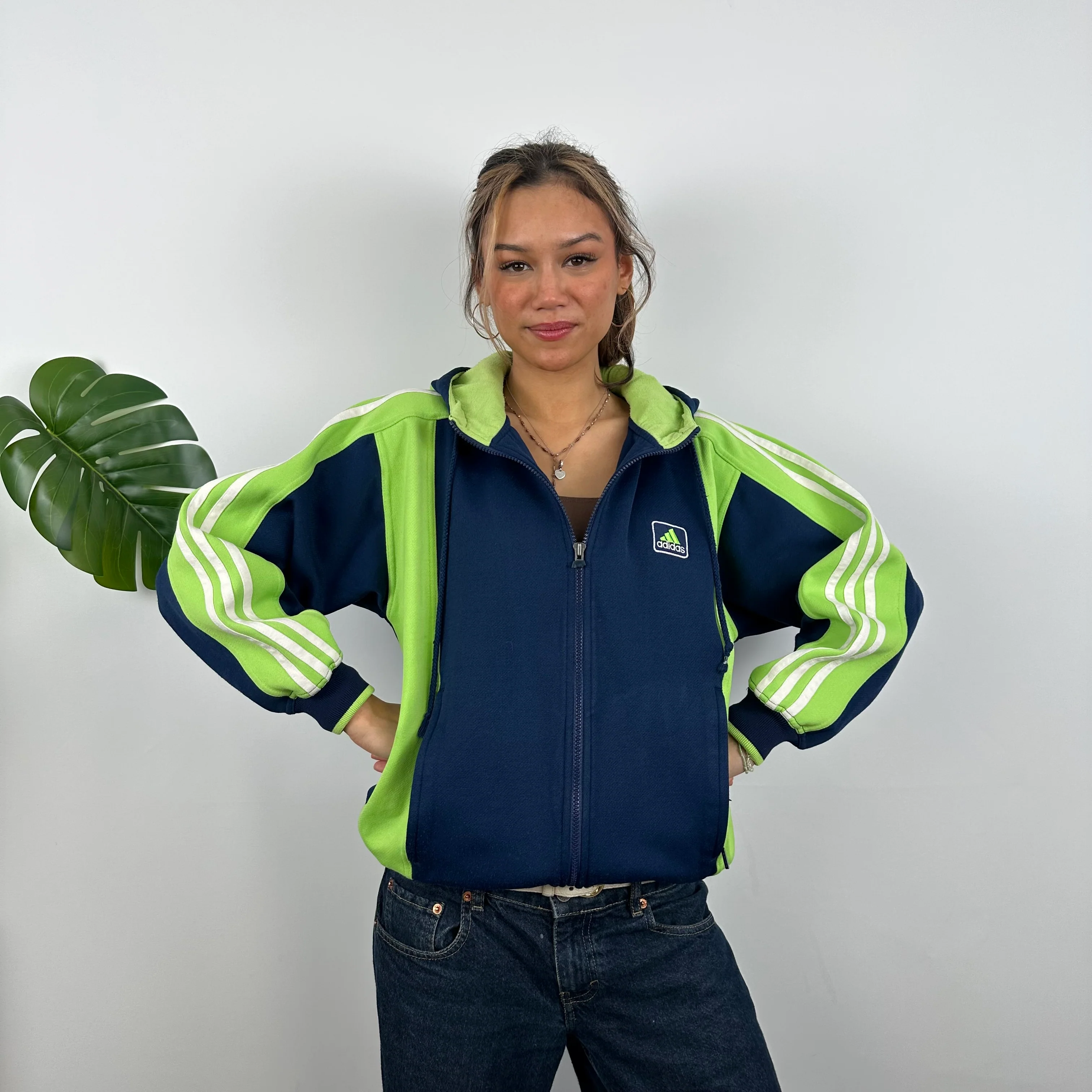 Adidas Navy Embroidered Spell Out Zip Up Hoodie Jacket (M) - Image 4