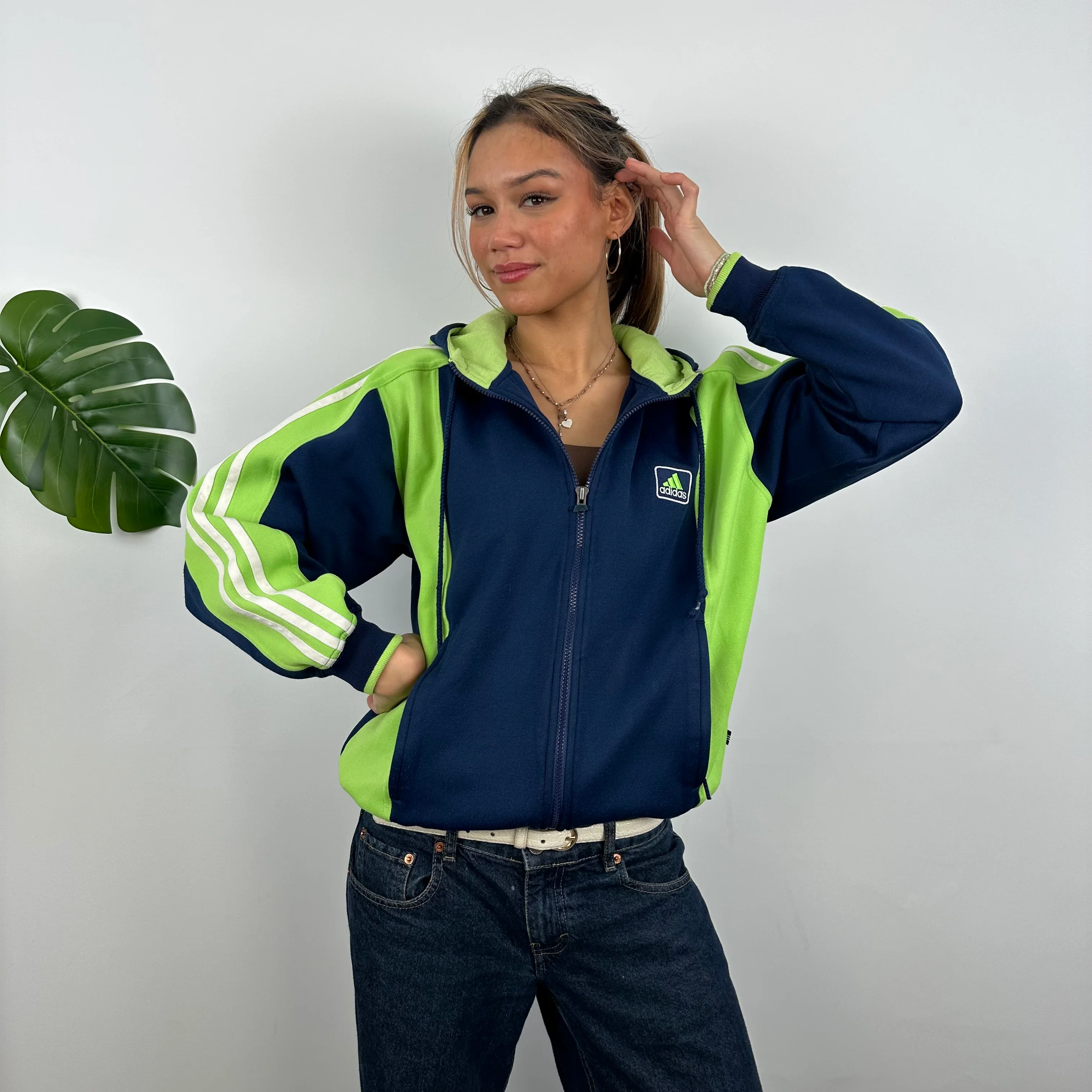 Adidas Navy Embroidered Spell Out Zip Up Hoodie Jacket (M) - Image 5