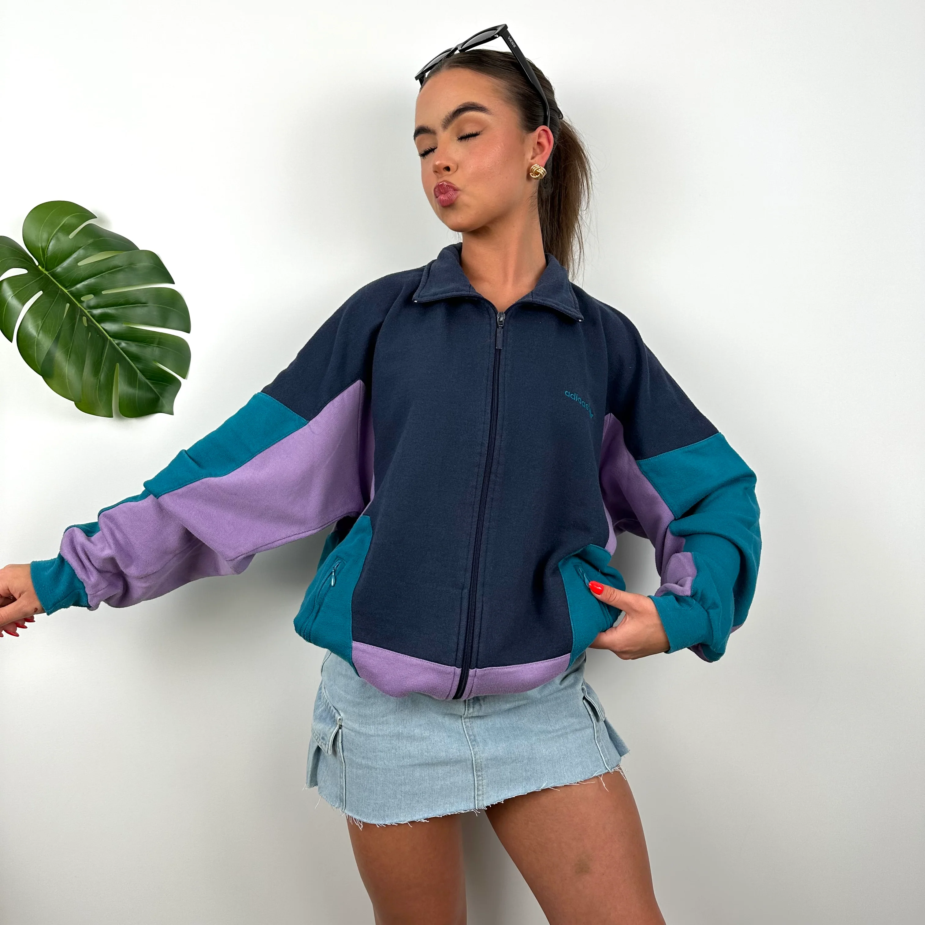 Adidas Navy Embroidered Spell Out Zip Up Jacket (L) - Image 6