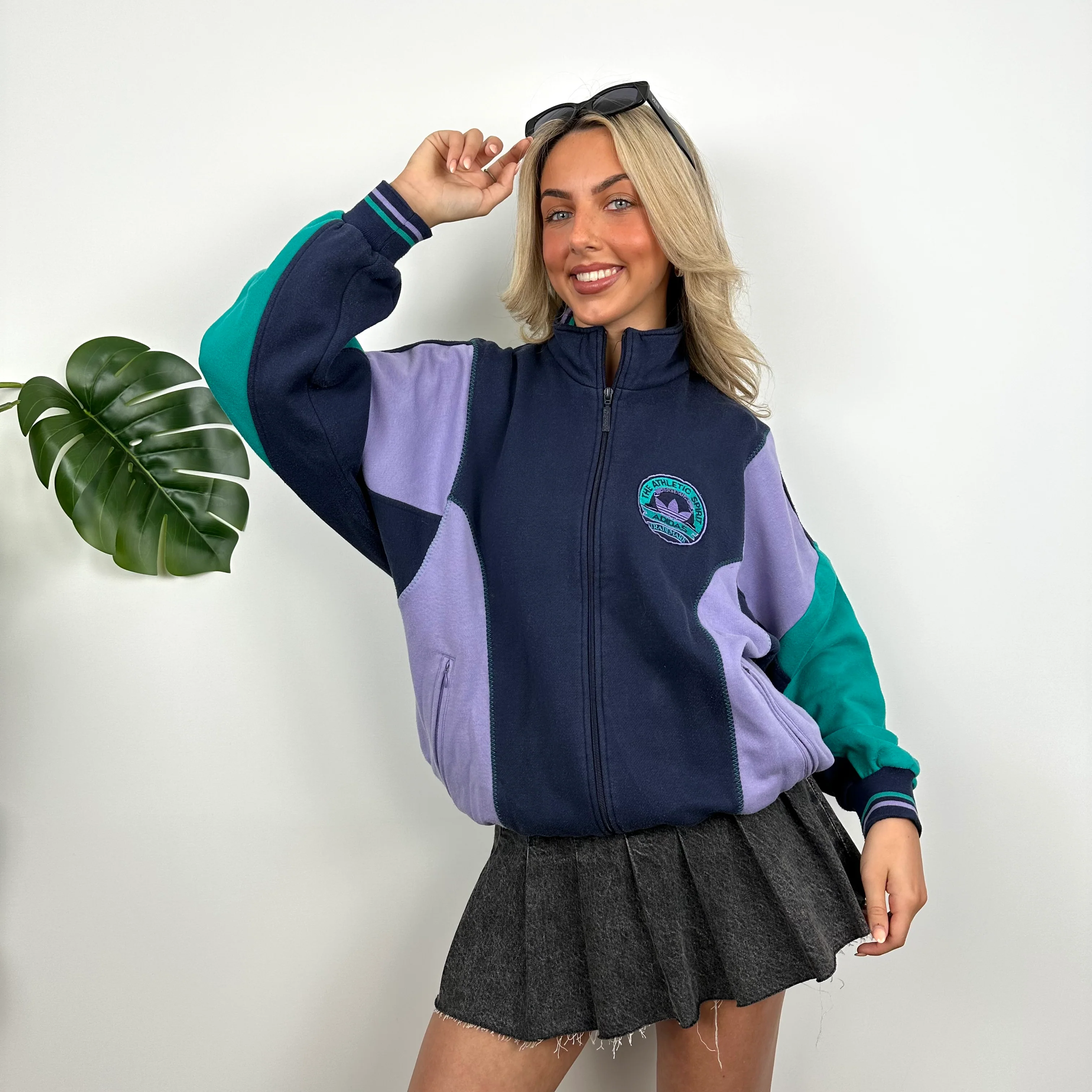 Adidas Navy Embroidered Spell Out Zip Up Jacket (M) - Image 3