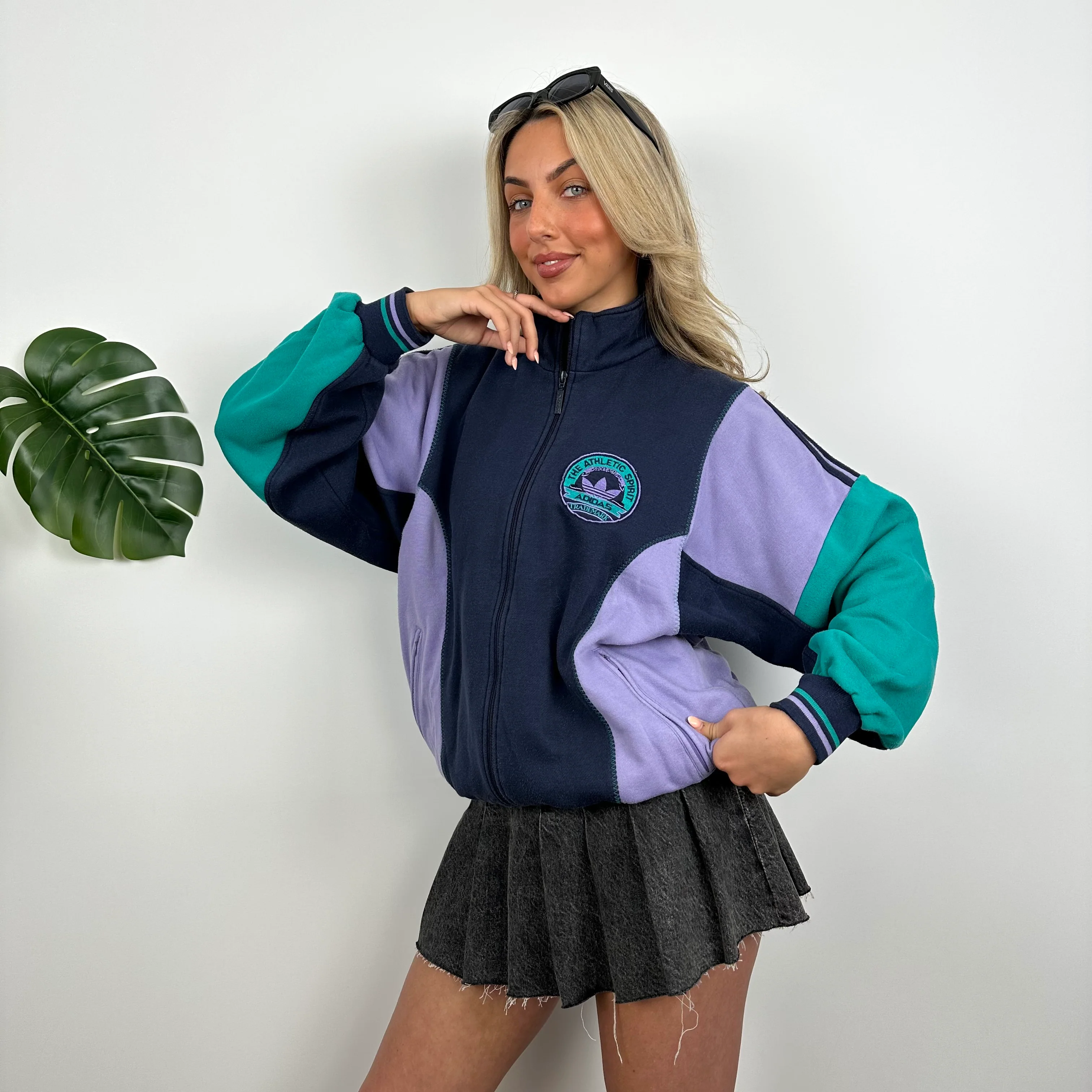Adidas Navy Embroidered Spell Out Zip Up Jacket (M) - Image 6