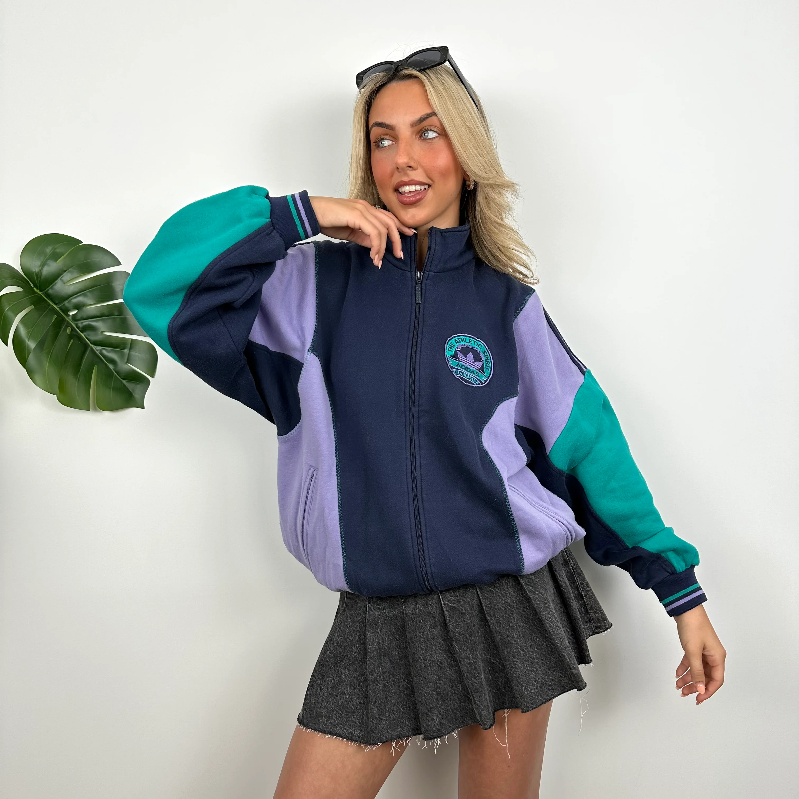 Adidas Navy Embroidered Spell Out Zip Up Jacket (M) - Image 7