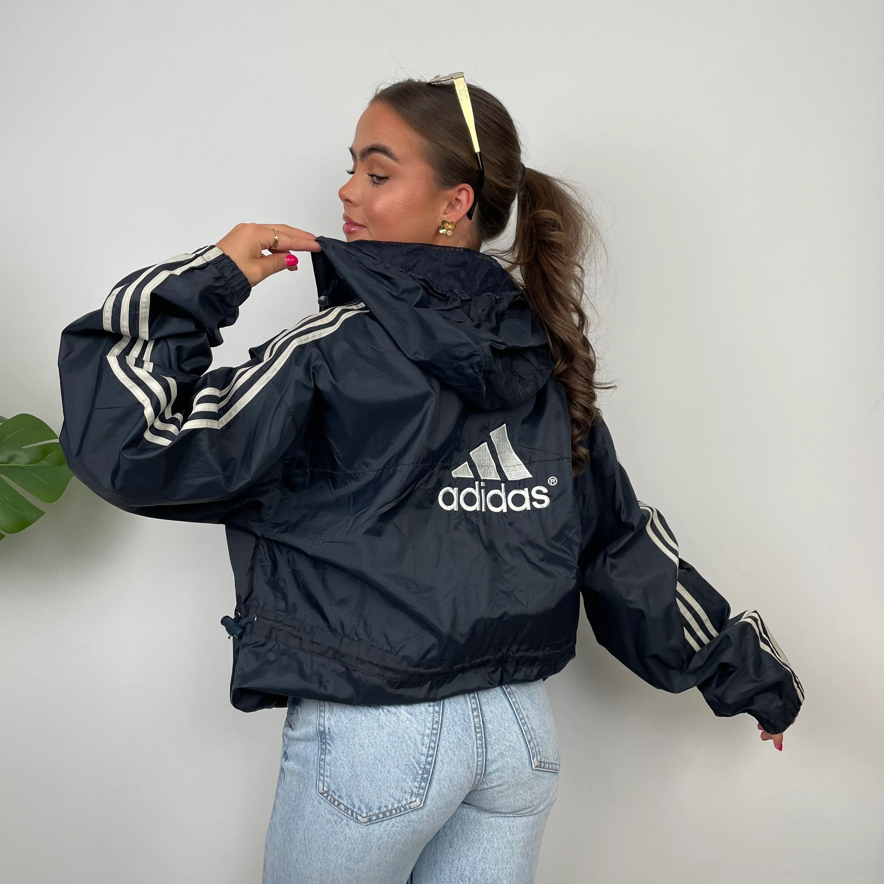 Adidas Navy Embroidered Spell Out Zip Up Windbreaker Jacket (M) - Image 6