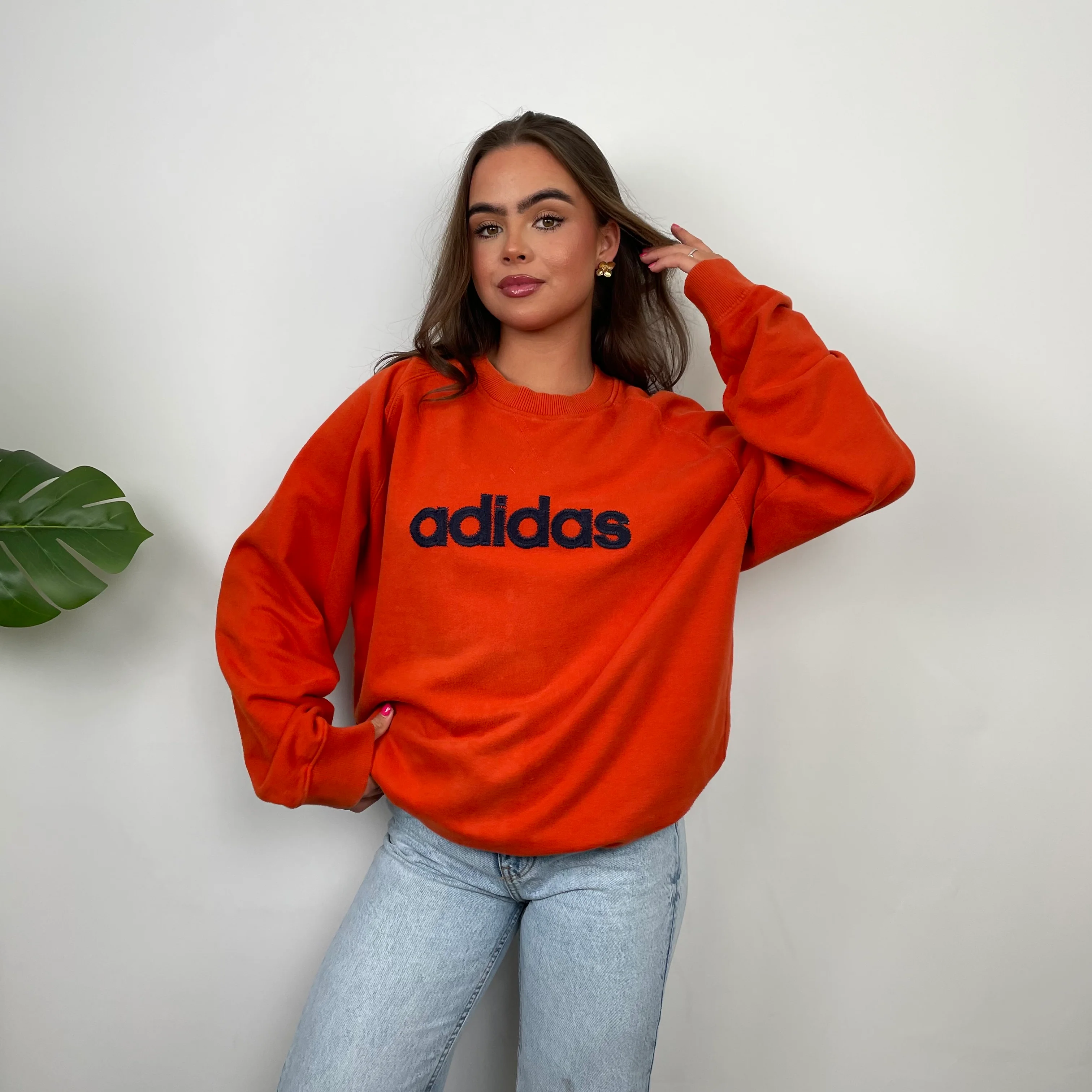 Adidas Orange Embroidered Spell Out Sweatshirt (XL) - Image 2