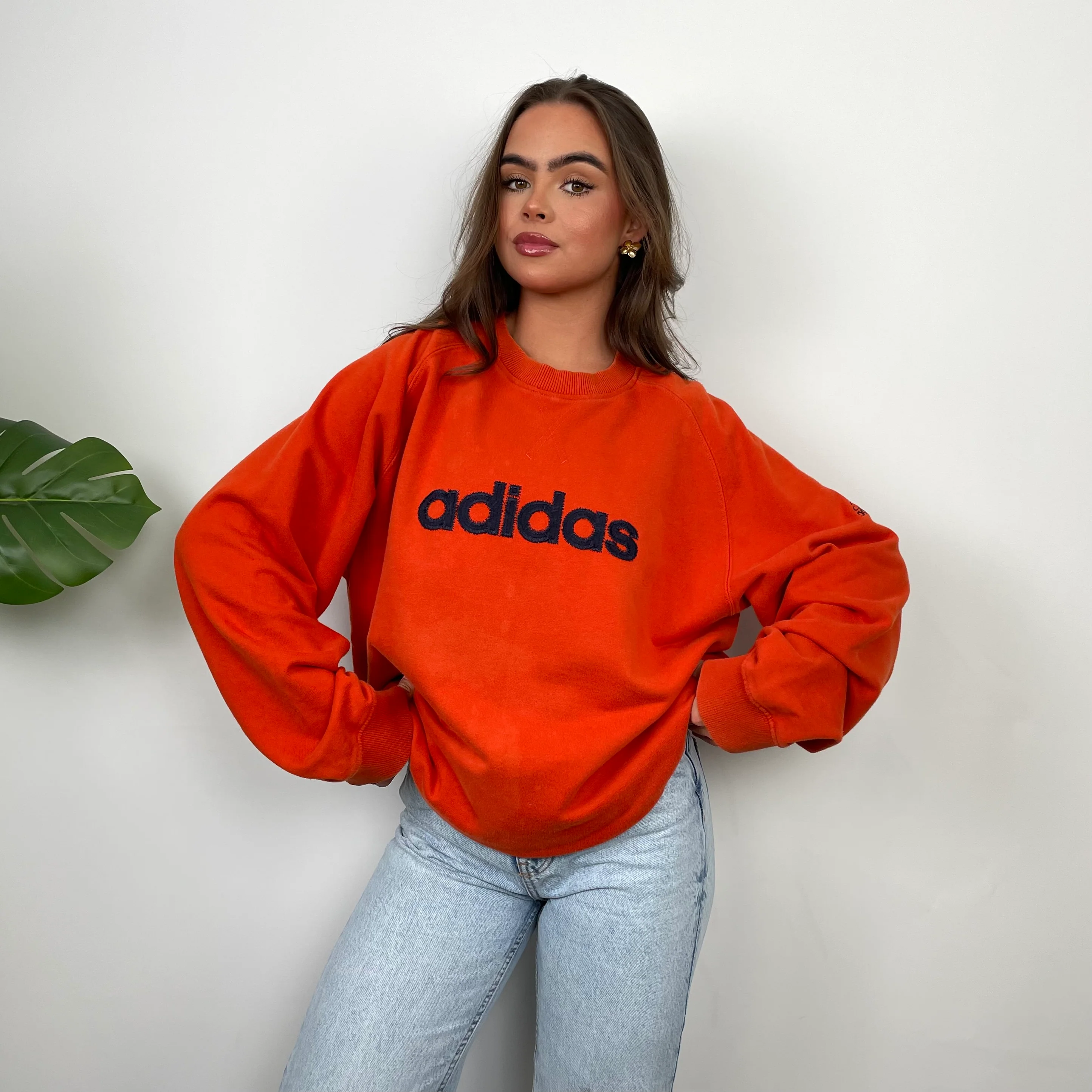 Adidas Orange Embroidered Spell Out Sweatshirt (XL) - Image 3