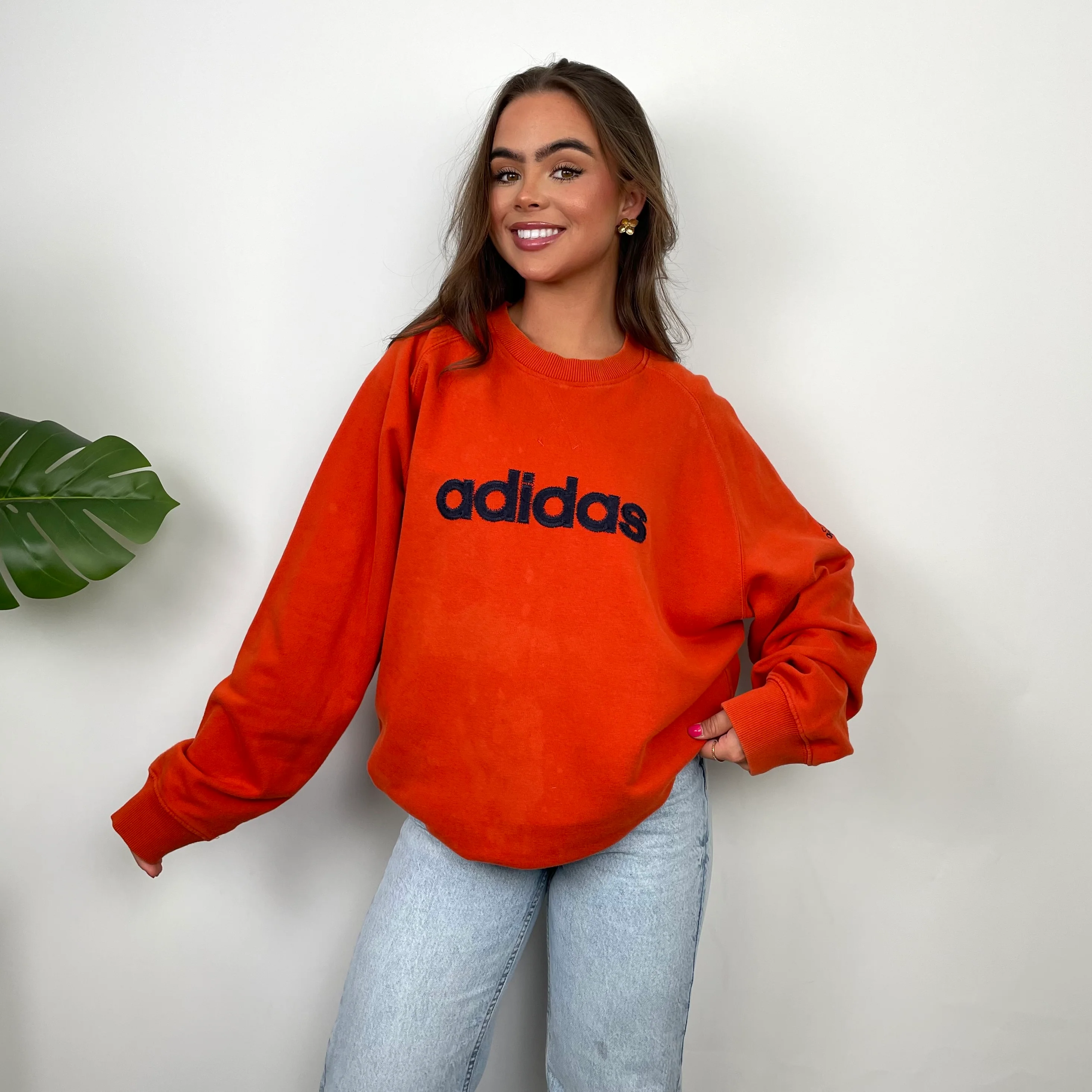 Adidas Orange Embroidered Spell Out Sweatshirt (XL) - Image 4
