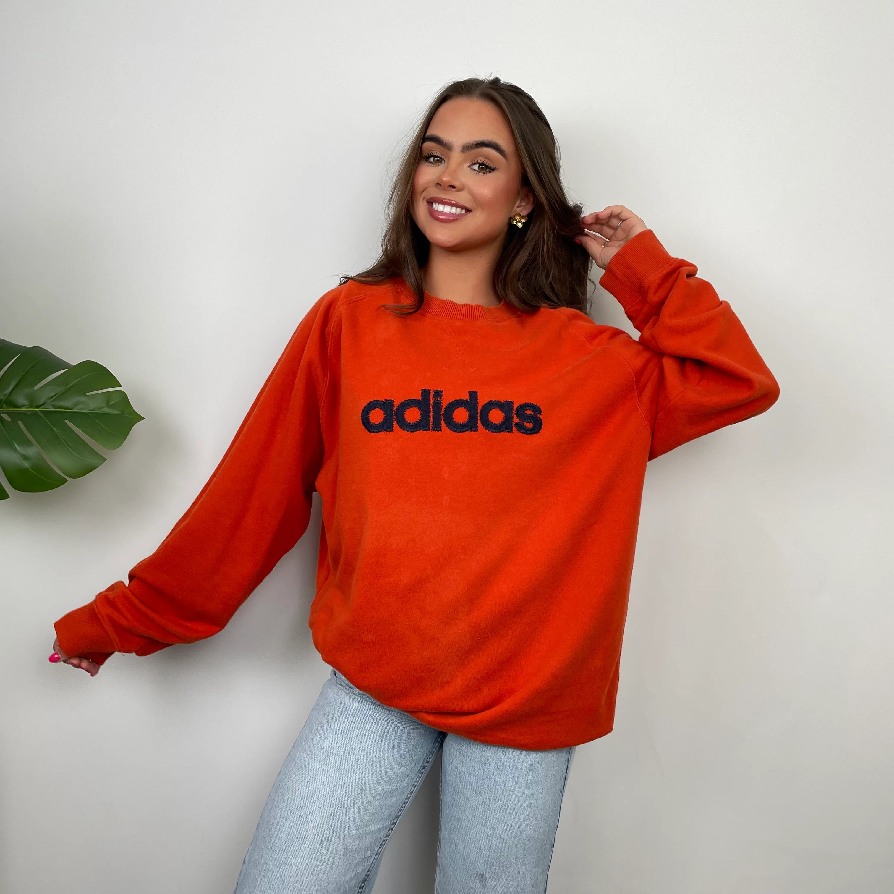 Adidas Orange Embroidered Spell Out Sweatshirt (XL) - Image 5