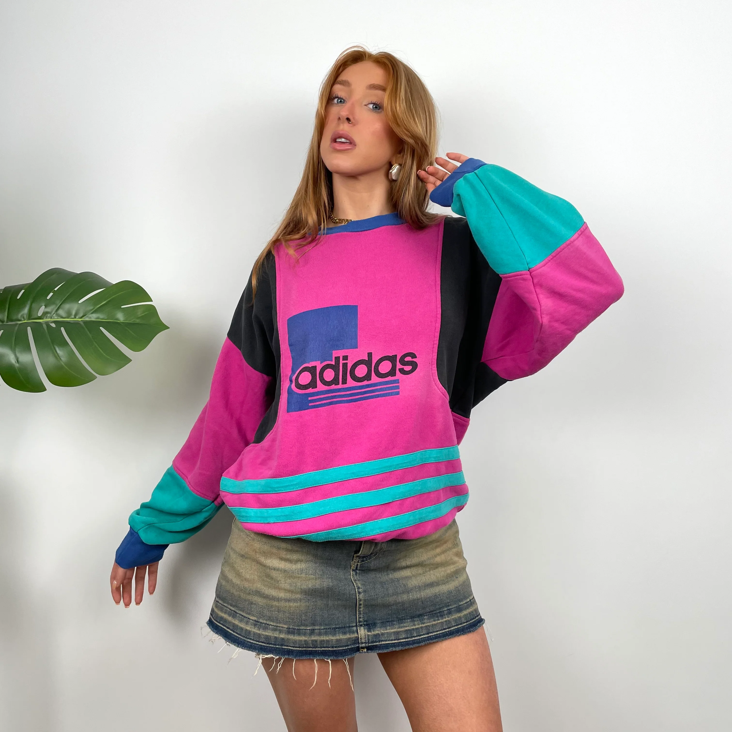 Adidas Pink Colour Block Sweatshirt (M) - Image 2