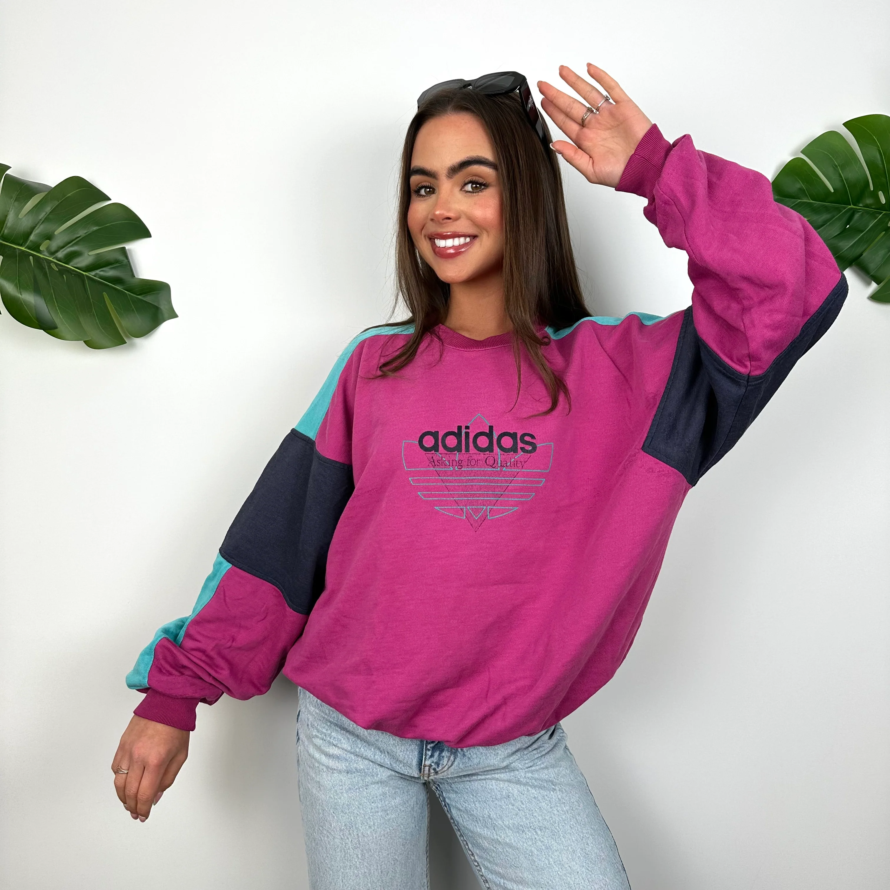 Adidas Pink Spell Out Sweatshirt (M) - Image 2