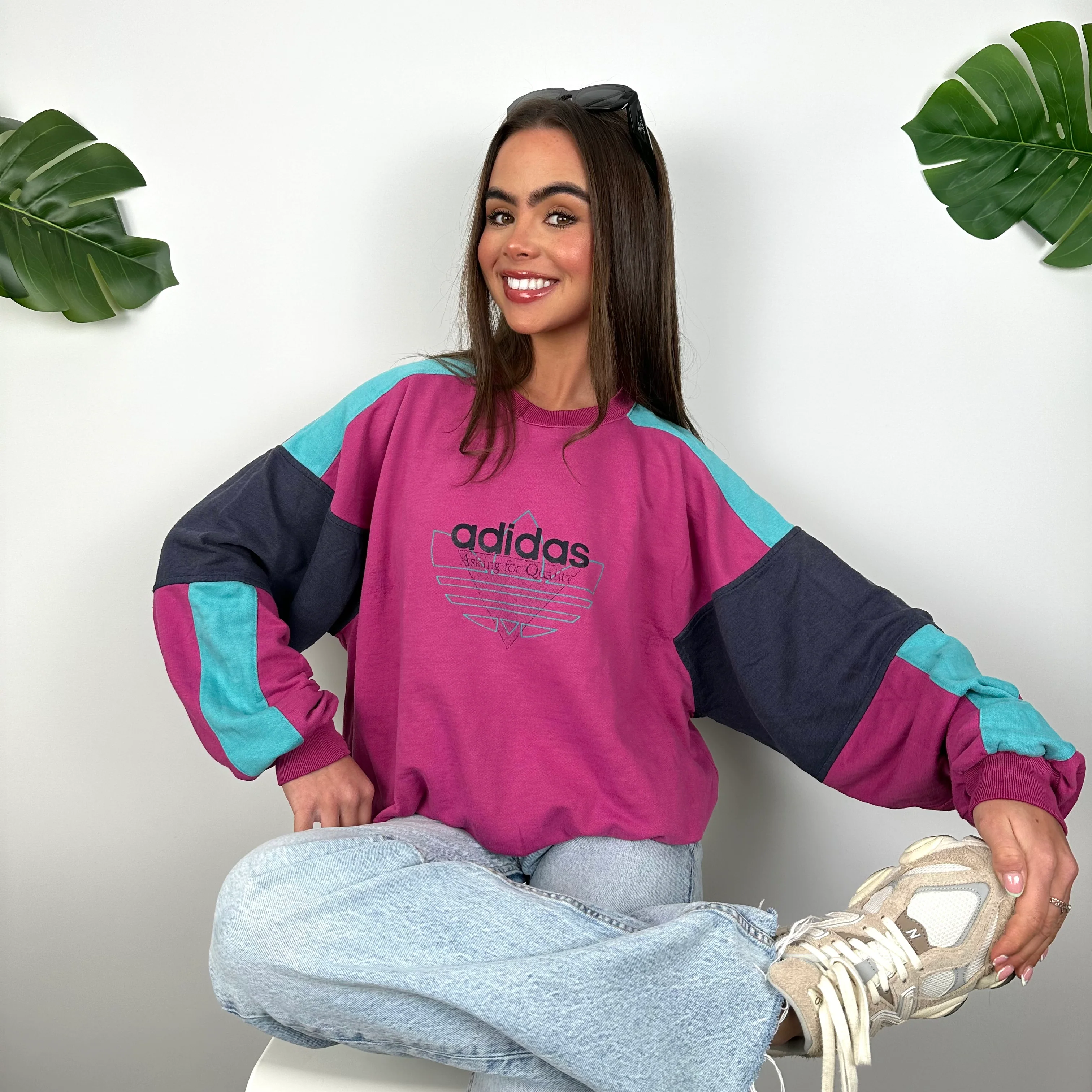 Adidas Pink Spell Out Sweatshirt (M) - Image 3