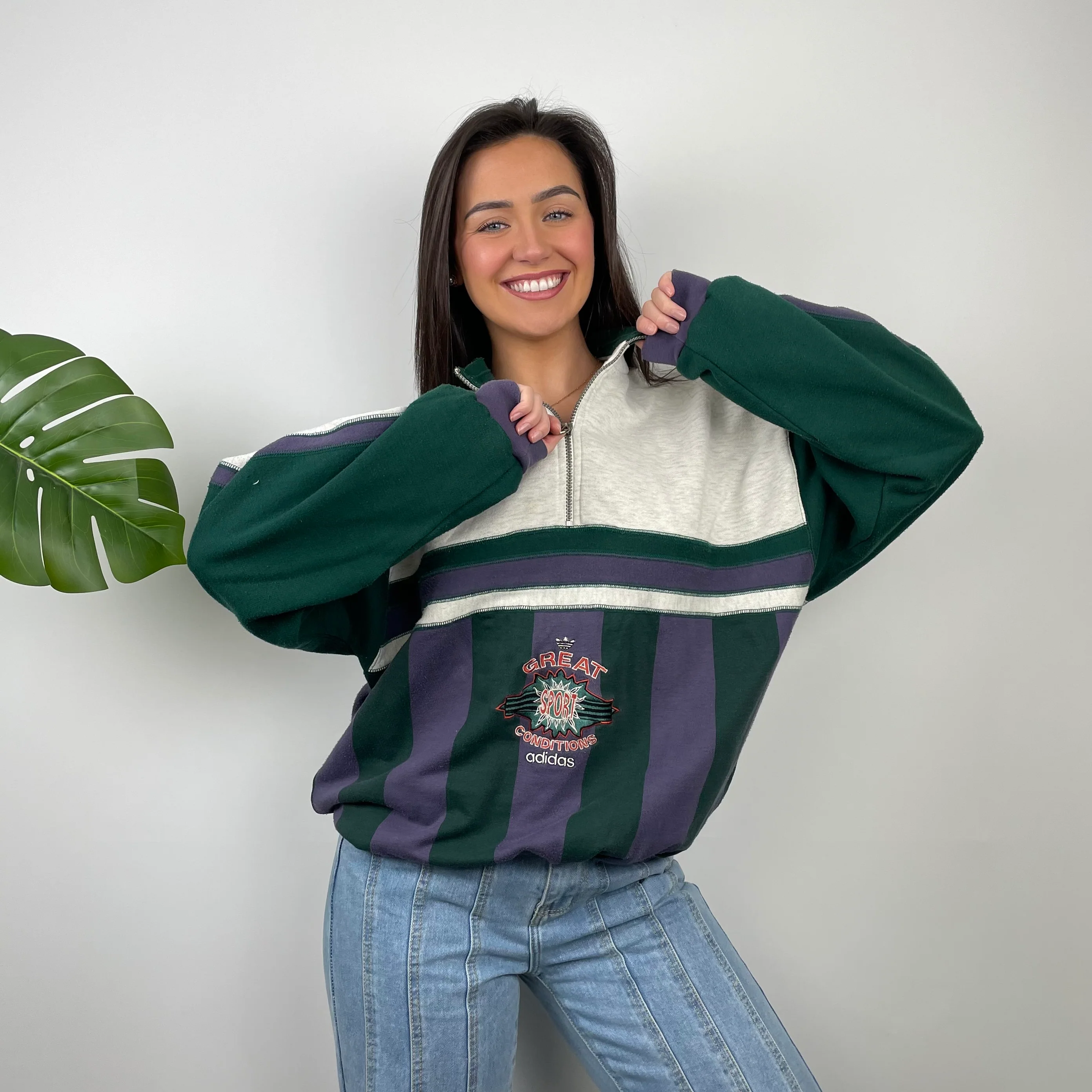 Adidas Purple and Green Quarter Zip Sweatshirt (L)
