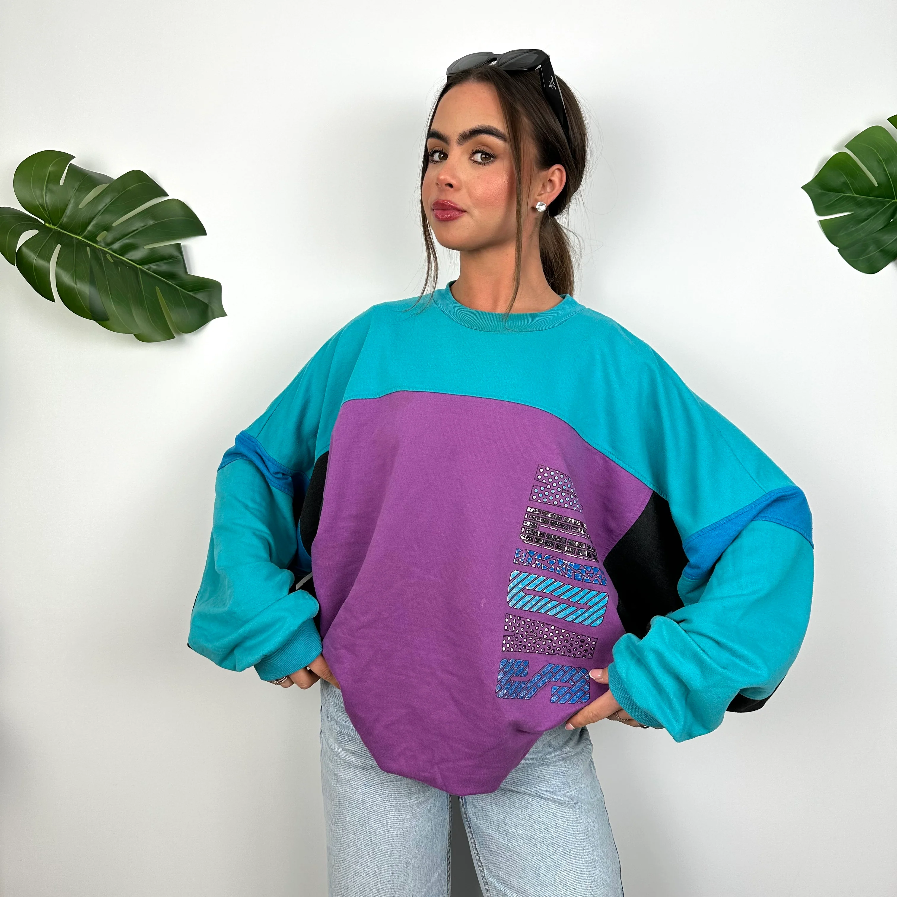 Adidas Purple Colour Block Sweatshirt (M) - Image 2