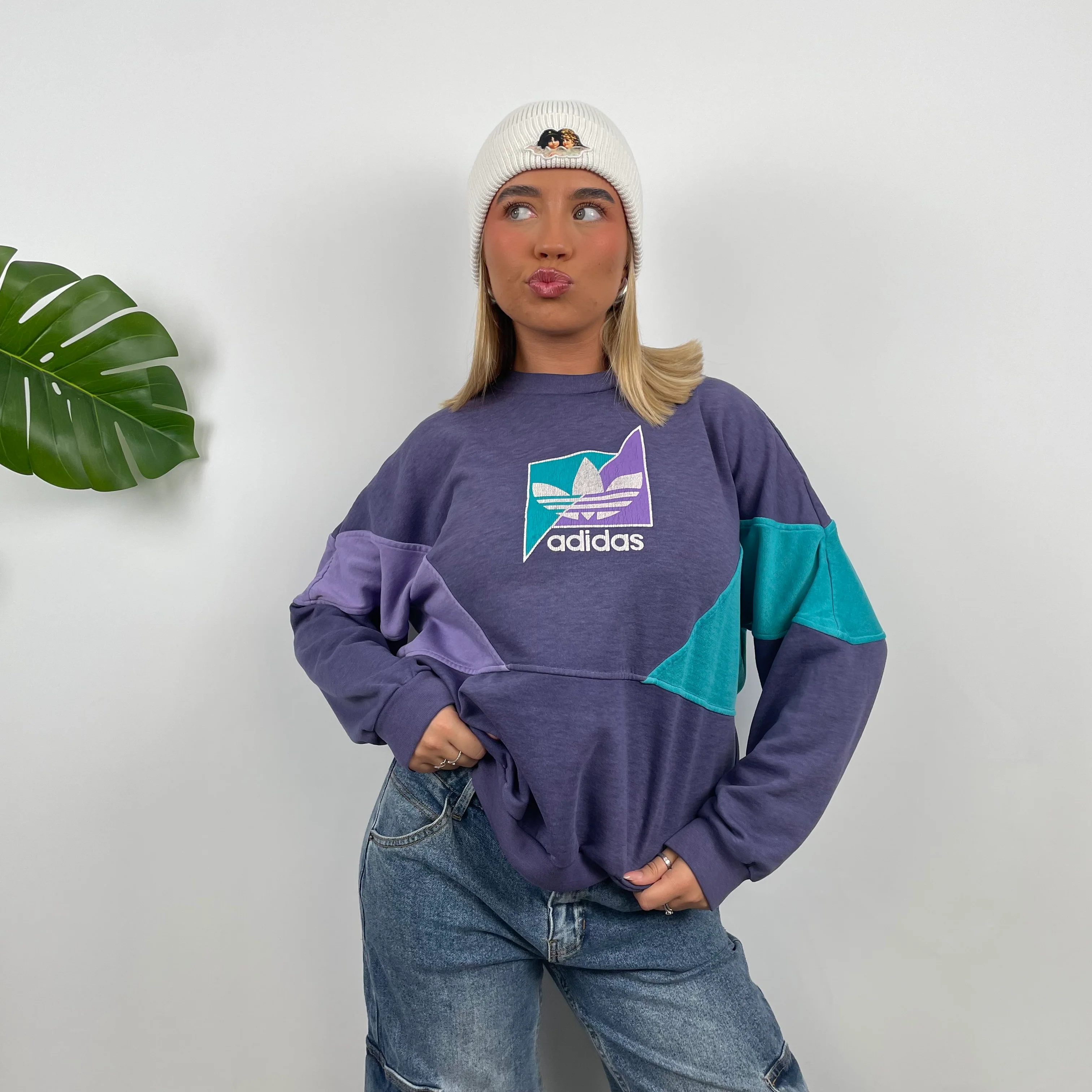 Adidas Purple Colour Block Sweatshirt (S) - Image 2