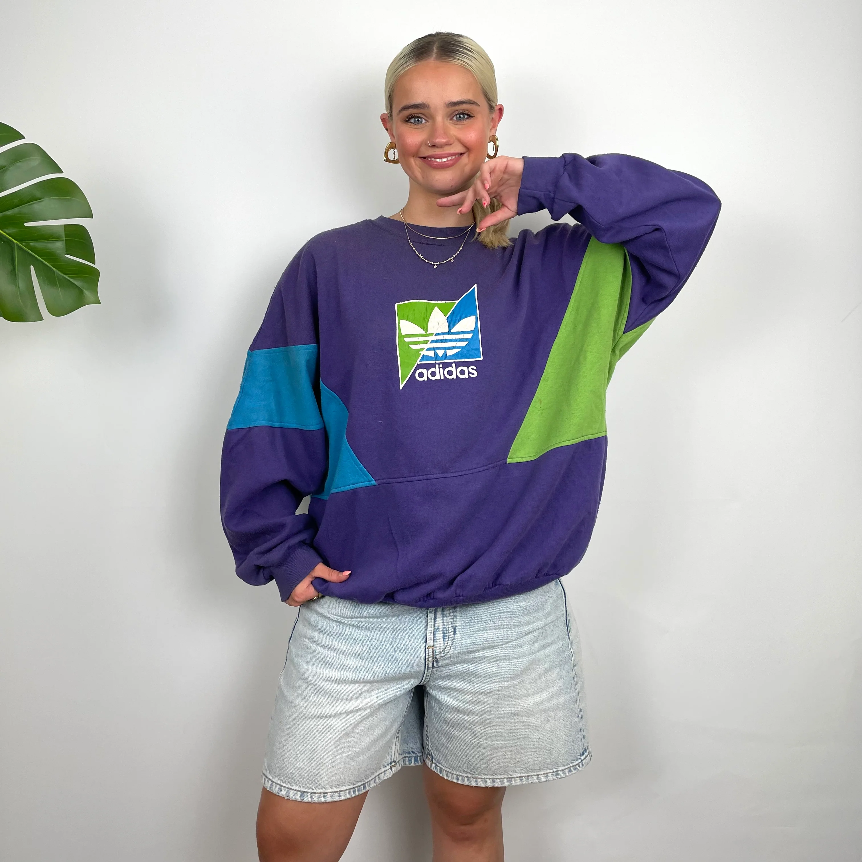 Adidas Purple Colour Block Sweatshirt (M)