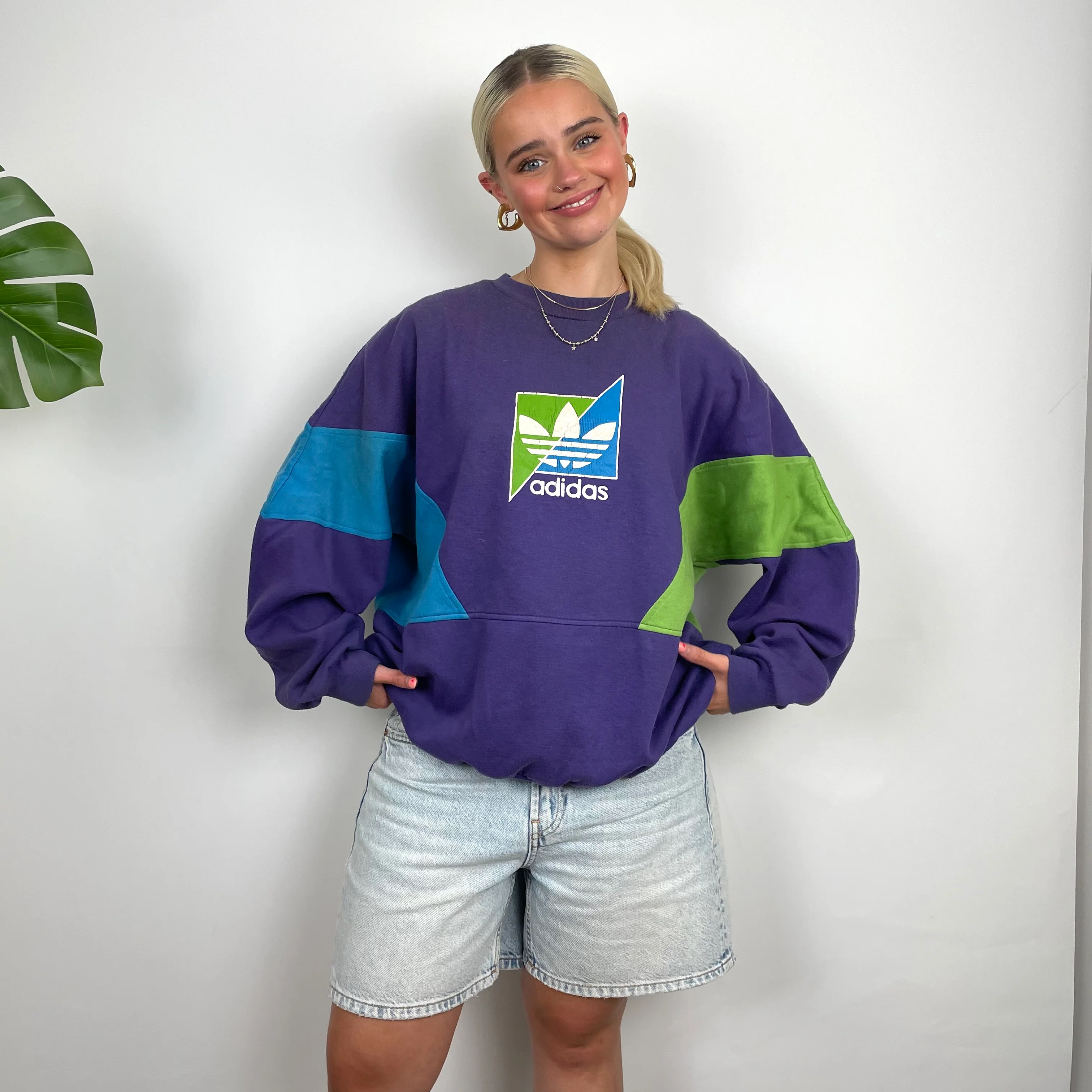 Adidas Purple Colour Block Sweatshirt (M) - Image 3