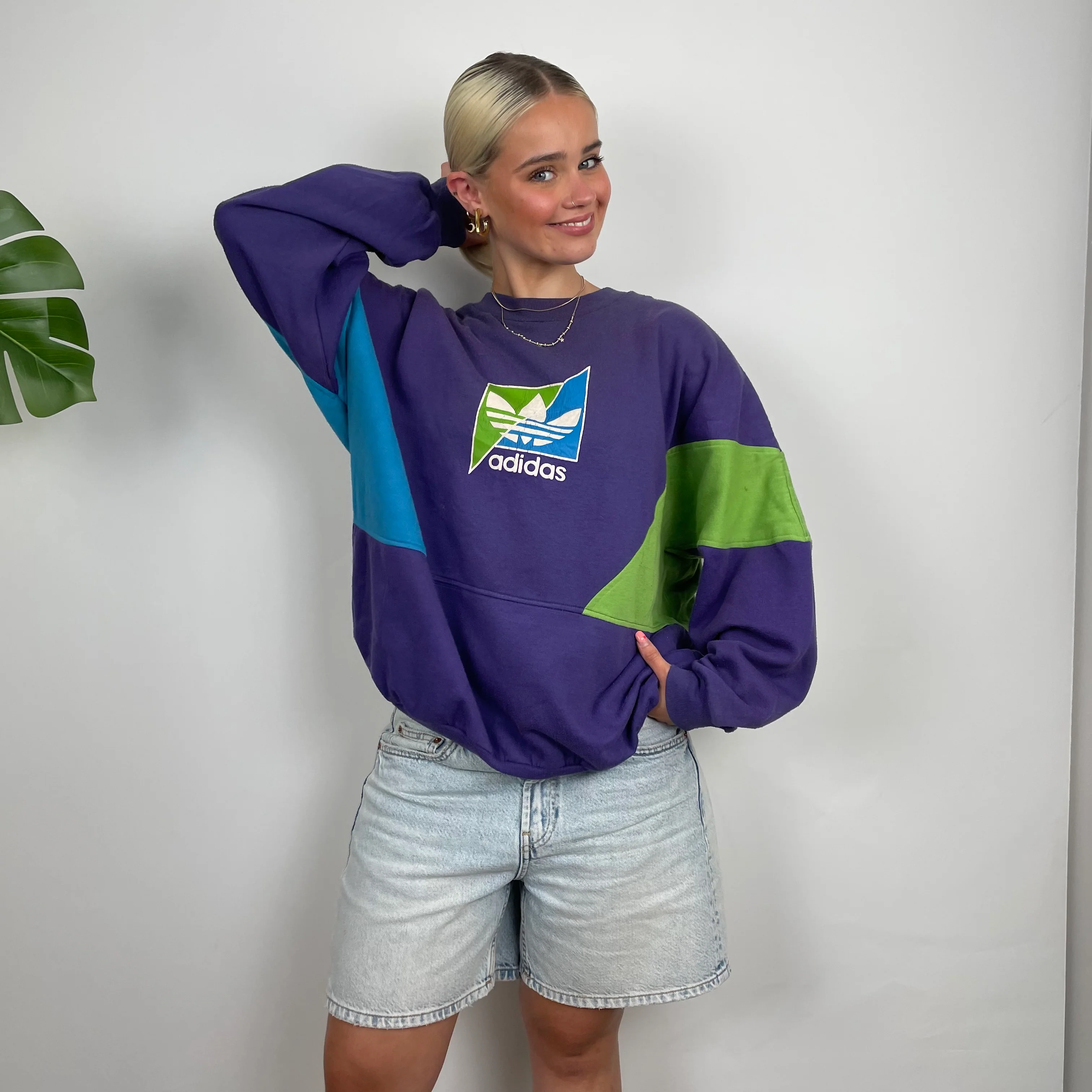 Adidas Purple Colour Block Sweatshirt (M) - Image 4