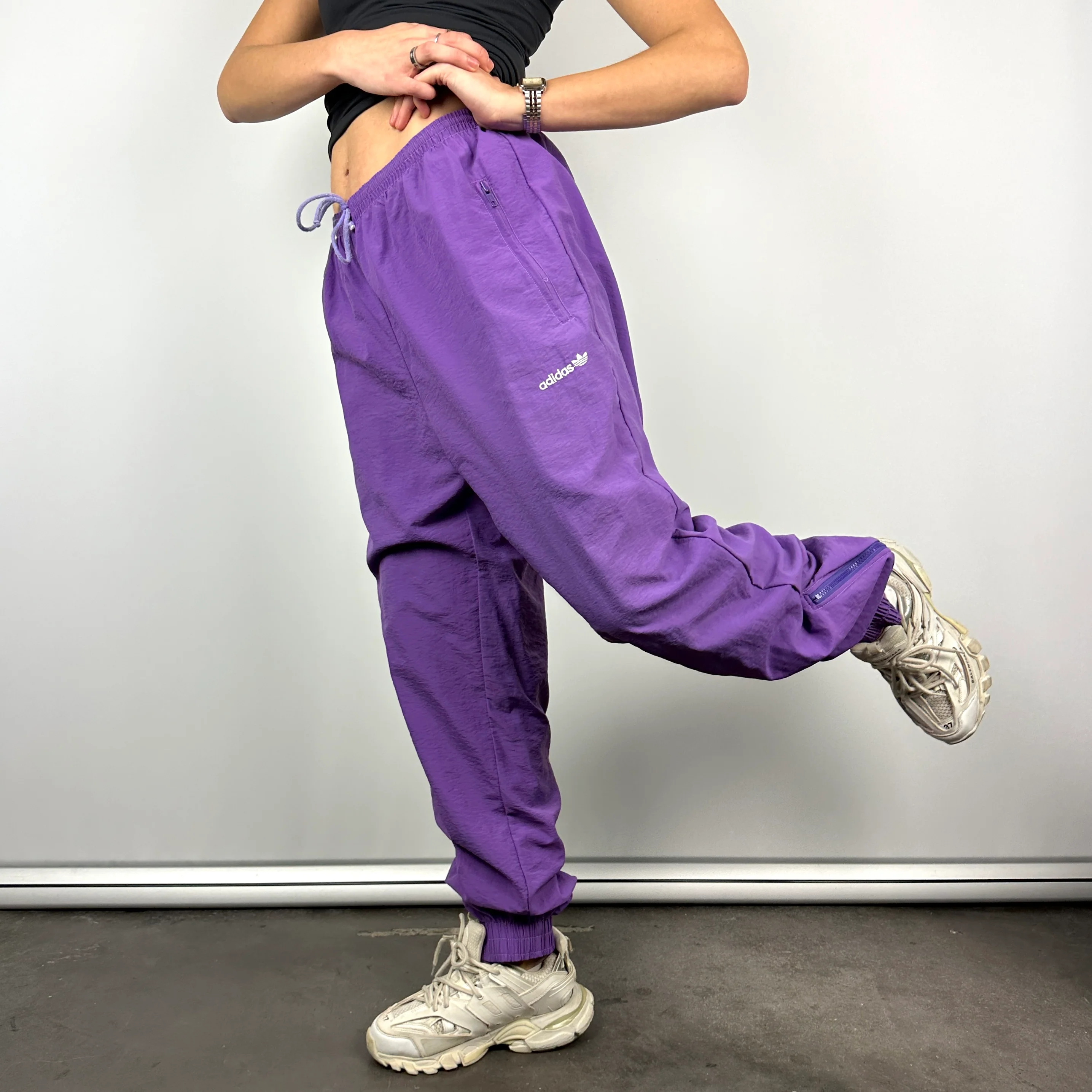 Adidas Purple Embroidered Spell Out Track Pants (L) - Image 2