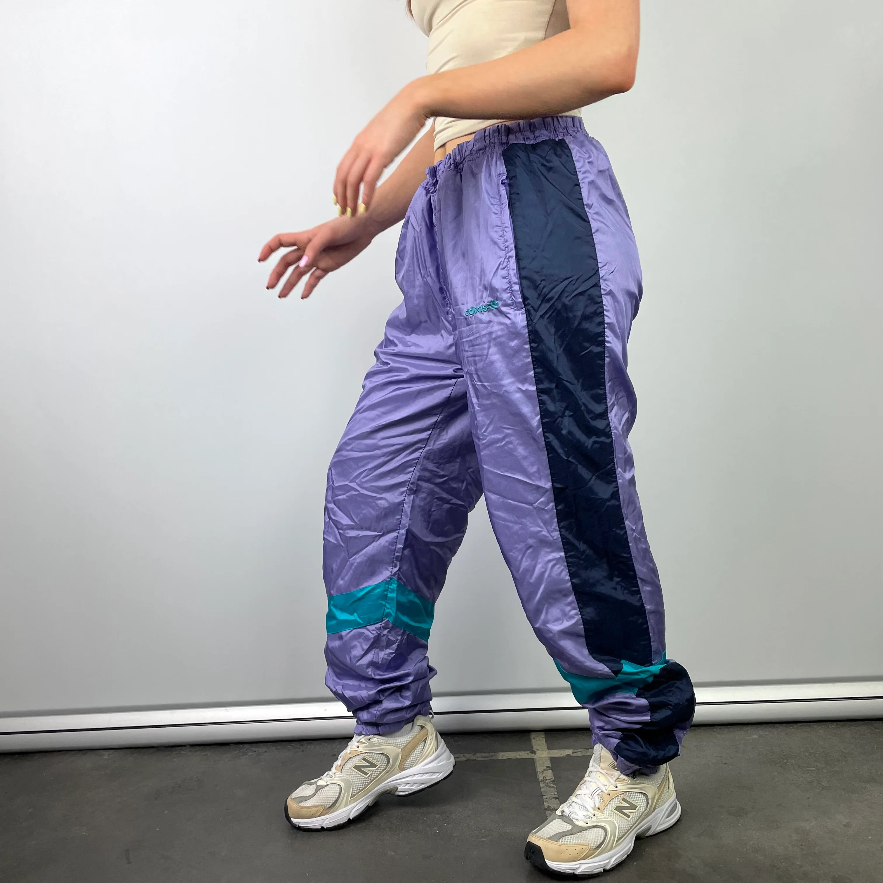 Adidas Purple Embroidered Spell Out Track Pants (L) - Image 3