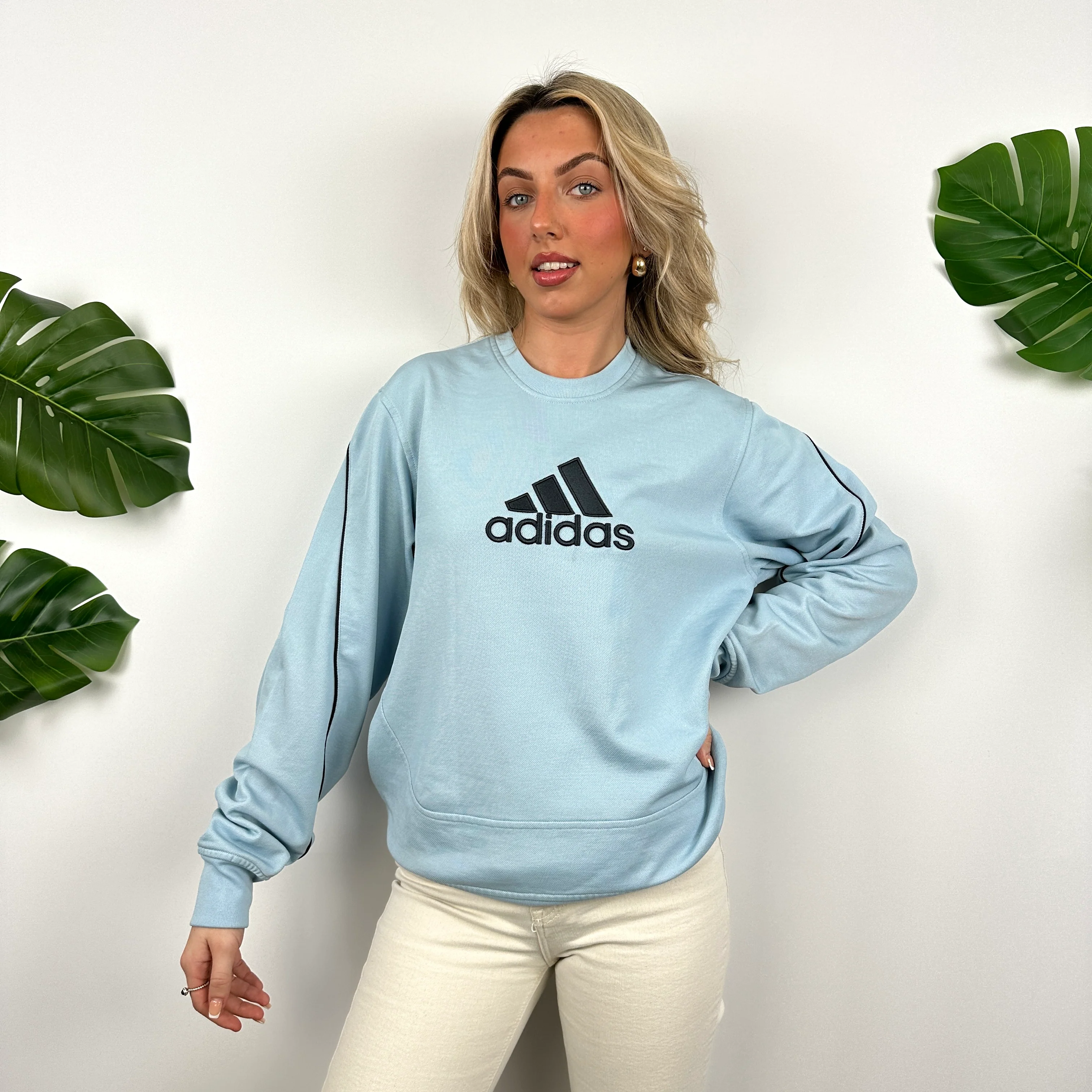 Adidas Baby Blue Embroidered Spell Out Sweatshirt (M) - Image 2