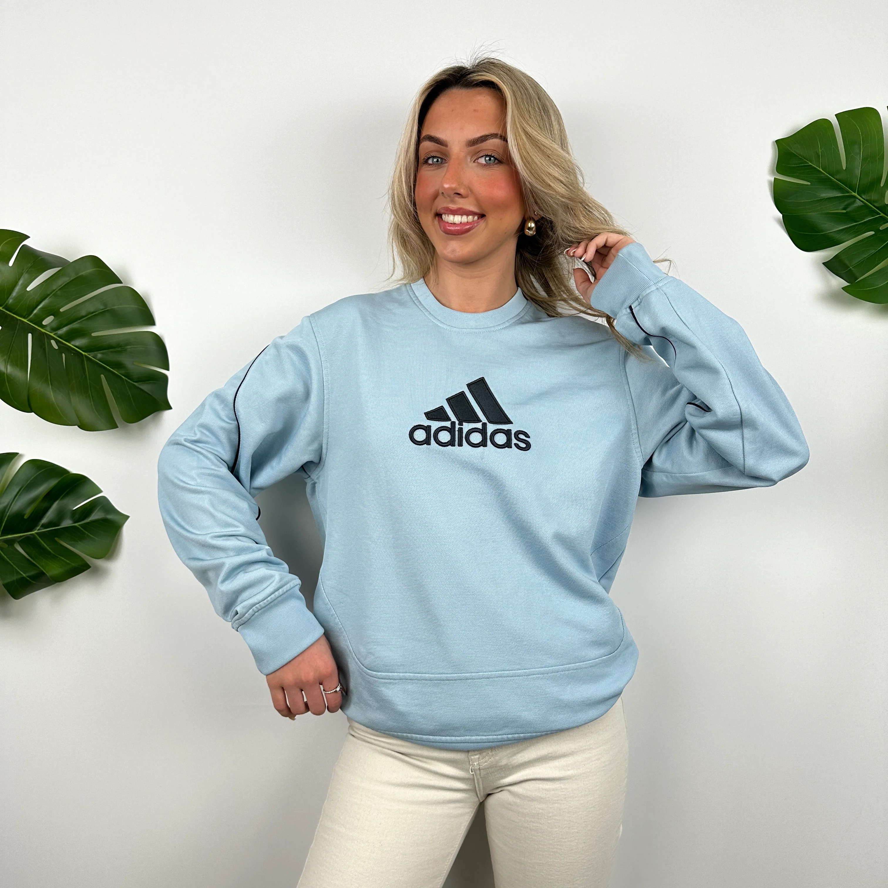 Adidas Baby Blue Embroidered Spell Out Sweatshirt (M) - Image 3