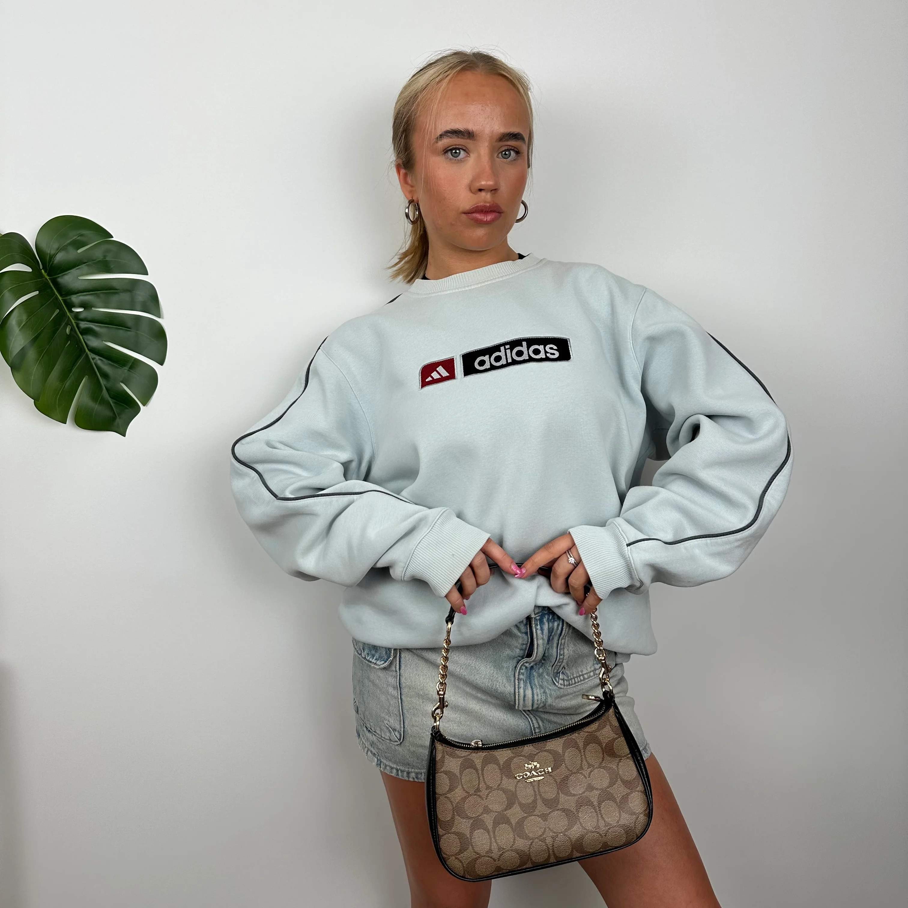 Adidas RARE Baby Blue Embroidered Spell Out Sweatshirt (L) - Image 2