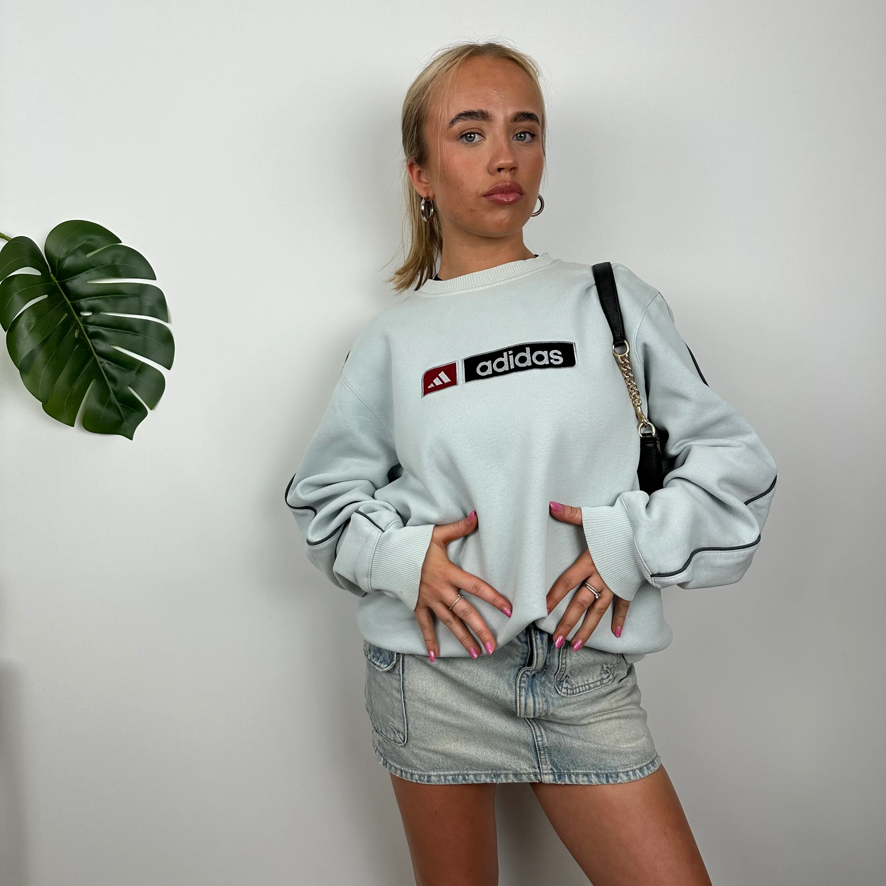 Adidas RARE Baby Blue Embroidered Spell Out Sweatshirt (L) - Image 3