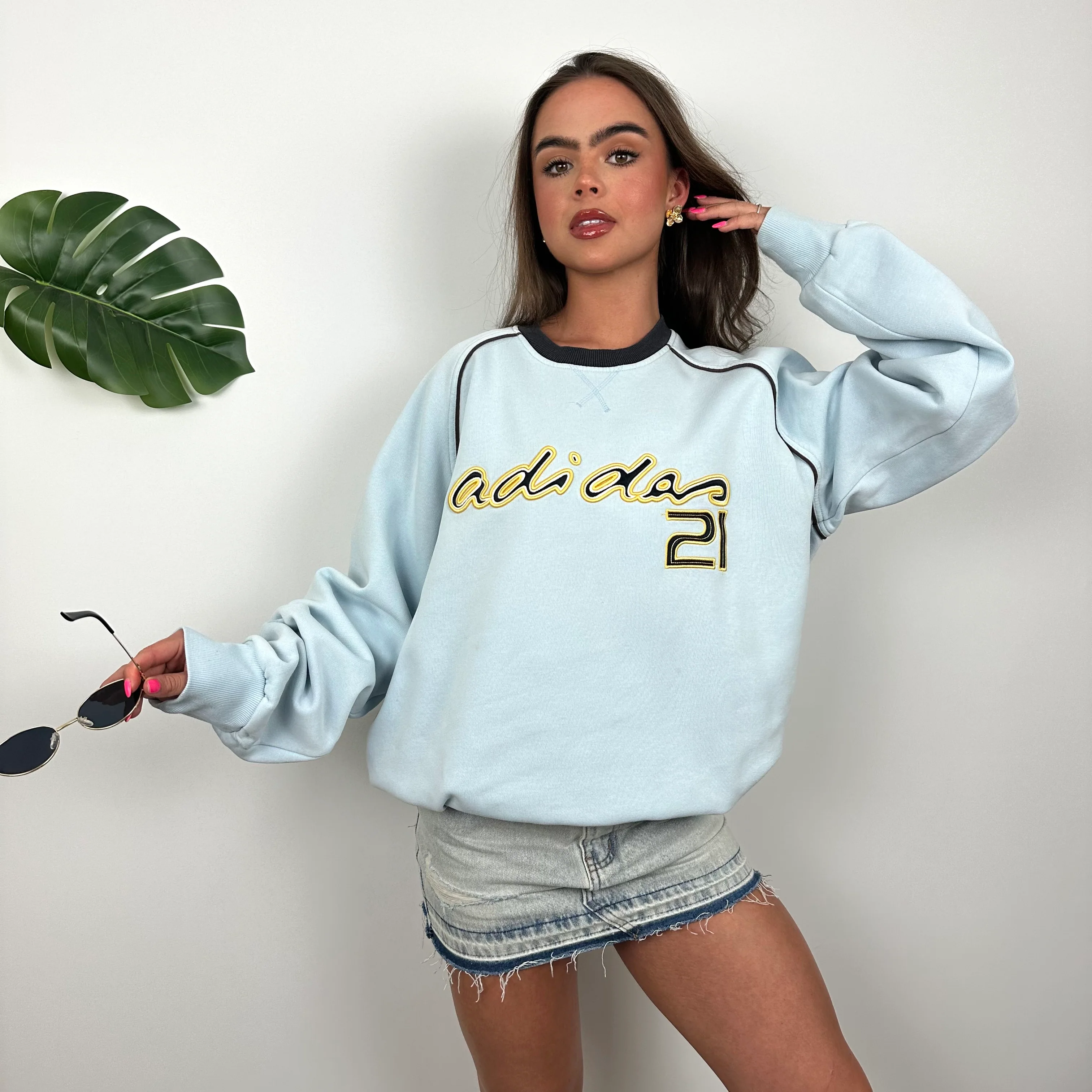 Adidas RARE Baby Blue Embroidered Spell Out Sweatshirt (L) - Image 2