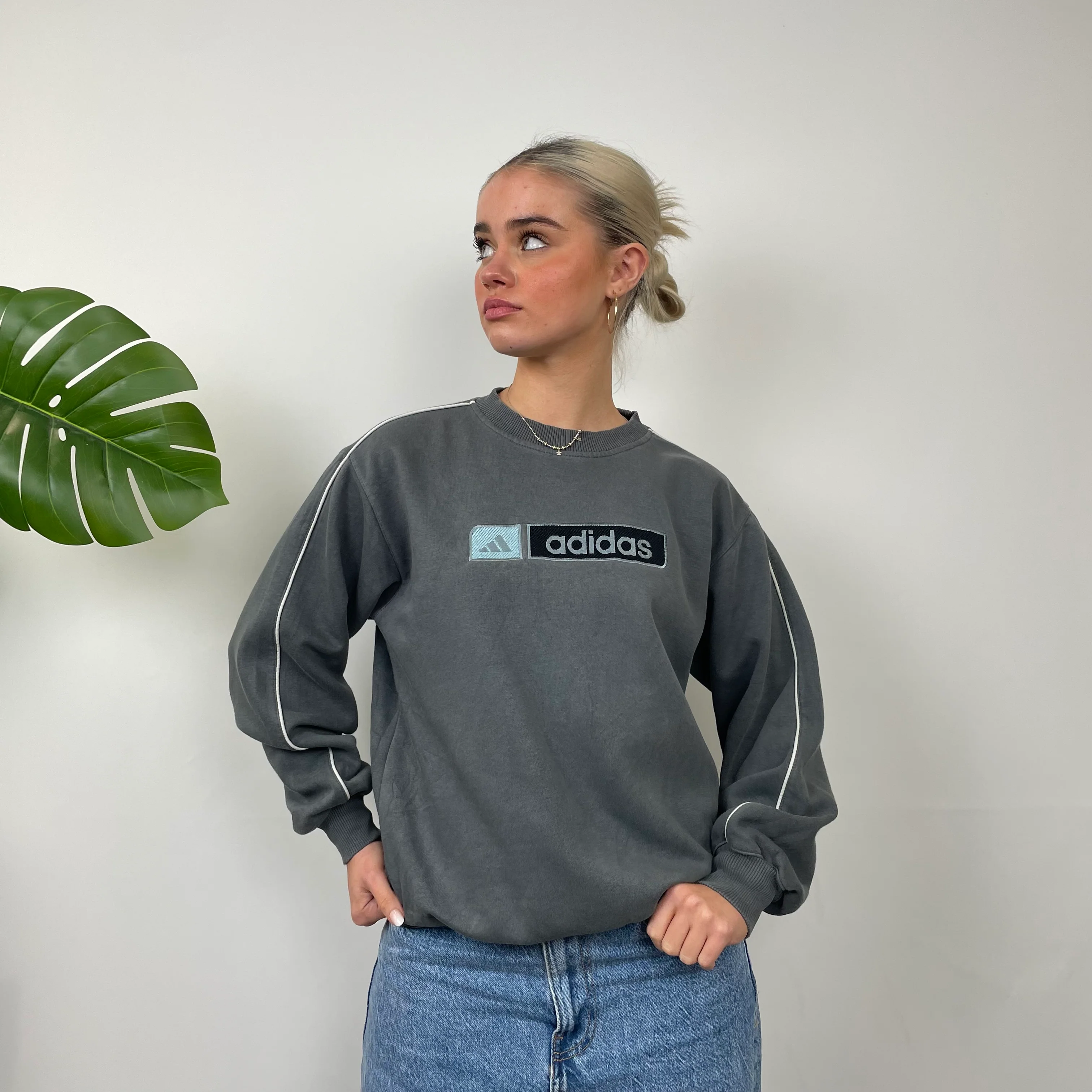 Adidas RARE Baby Blue Embroidered Spell Out Sweatshirt (S) - Image 2