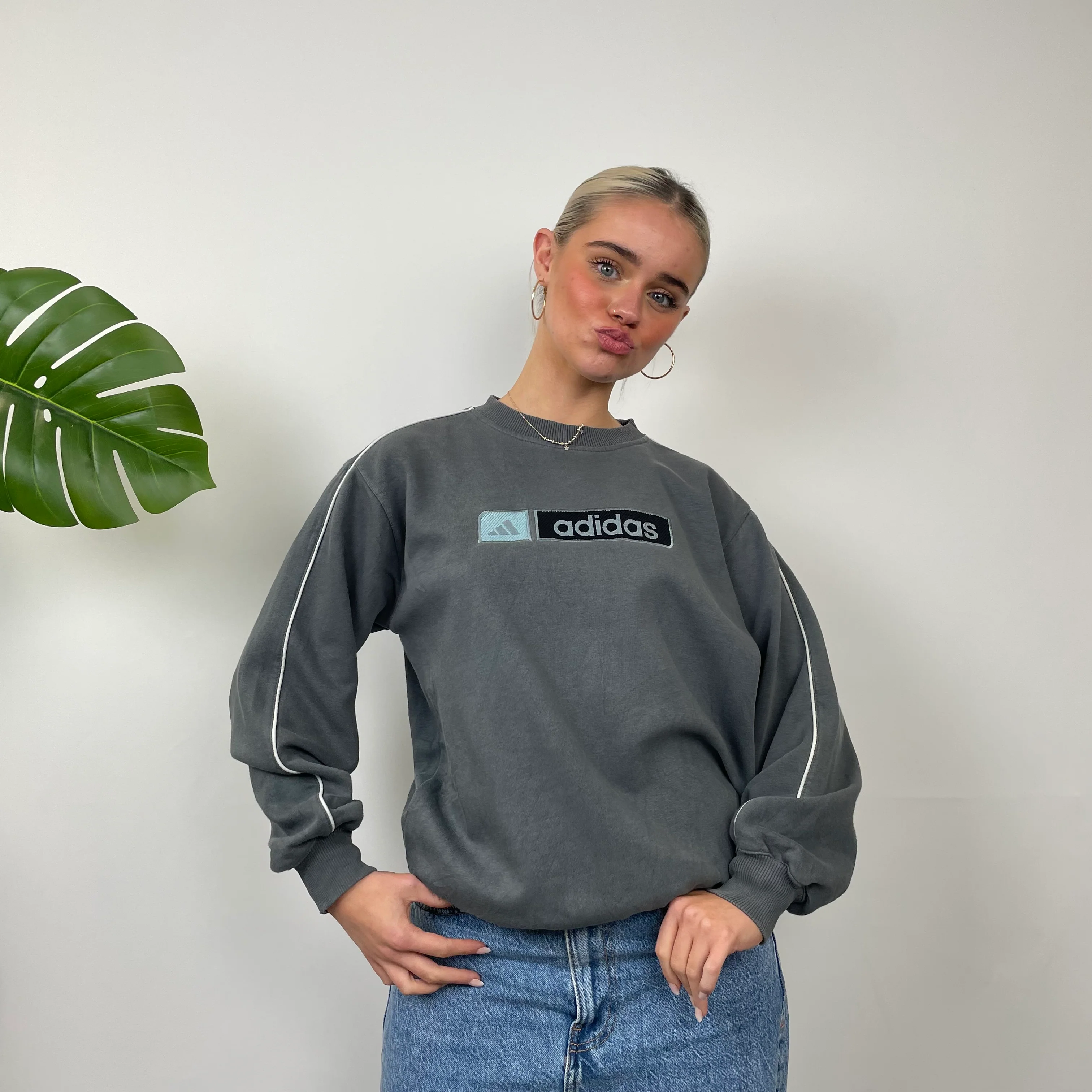 Adidas RARE Baby Blue Embroidered Spell Out Sweatshirt (S) - Image 3
