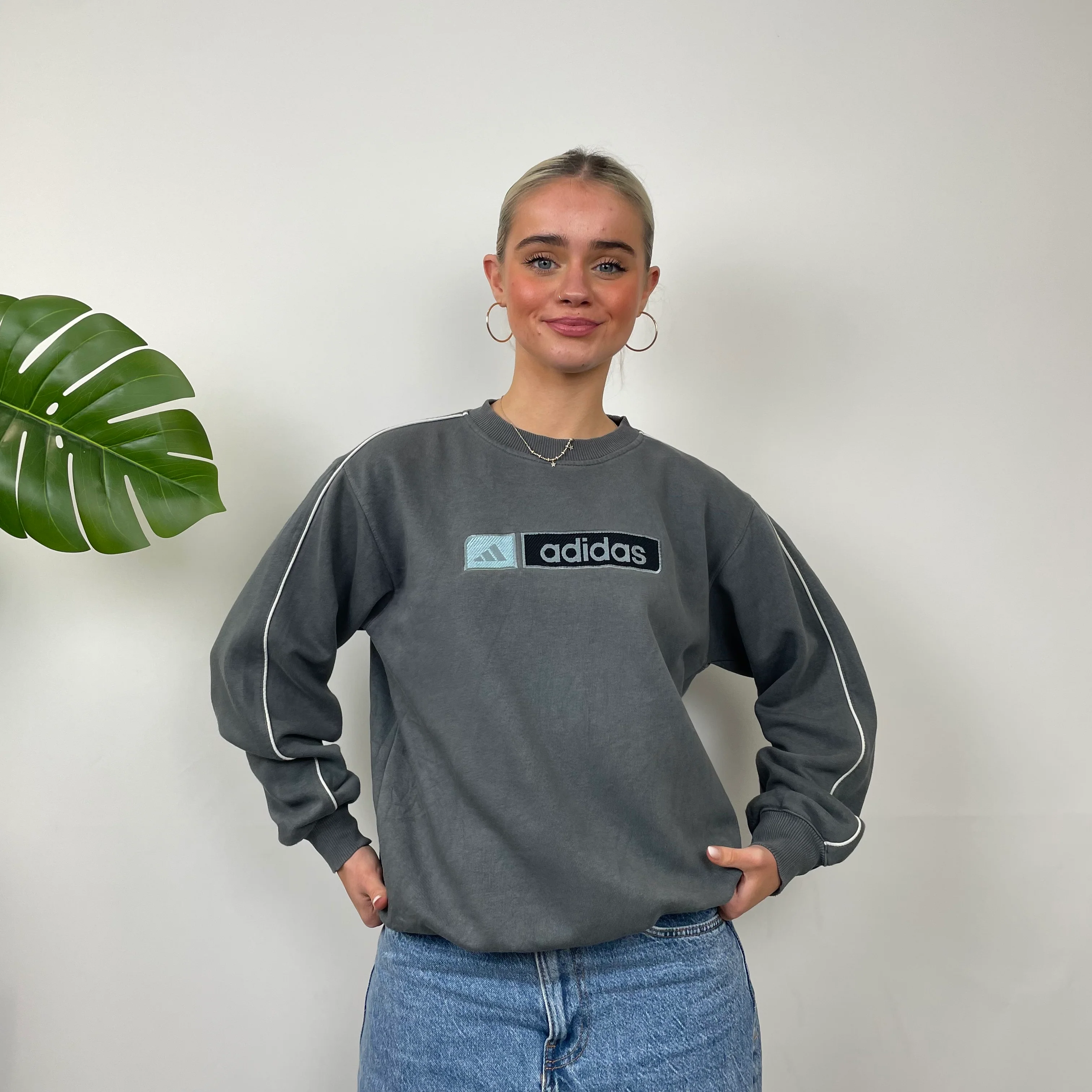 Adidas RARE Baby Blue Embroidered Spell Out Sweatshirt (S) - Image 4