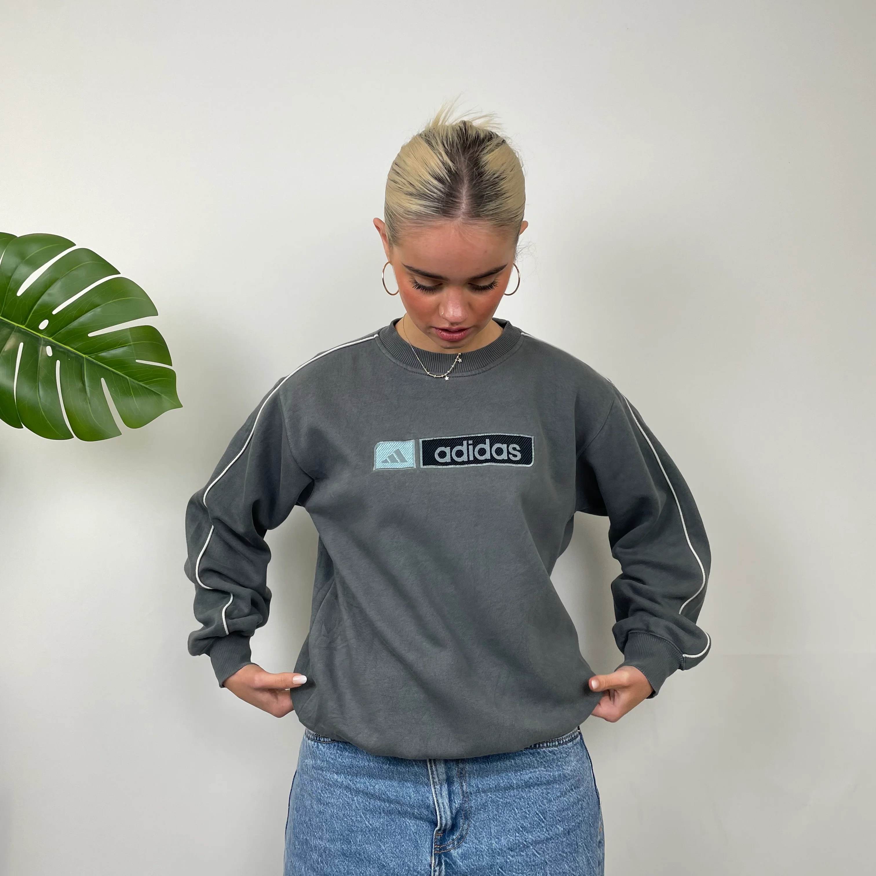 Adidas RARE Baby Blue Embroidered Spell Out Sweatshirt (S) - Image 5