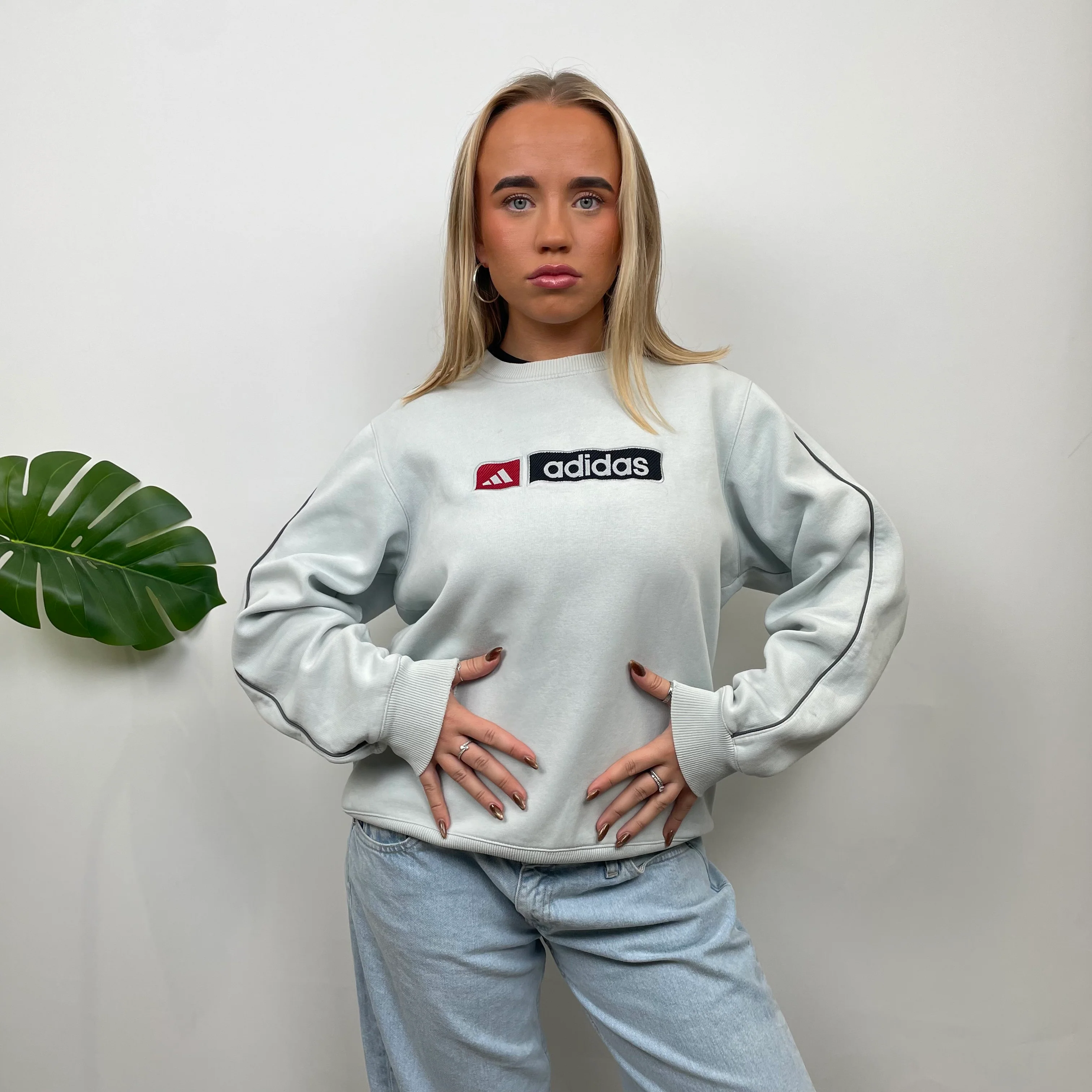 Adidas RARE Baby Blue Embroidered Spell Out Sweatshirt (M) - Image 2