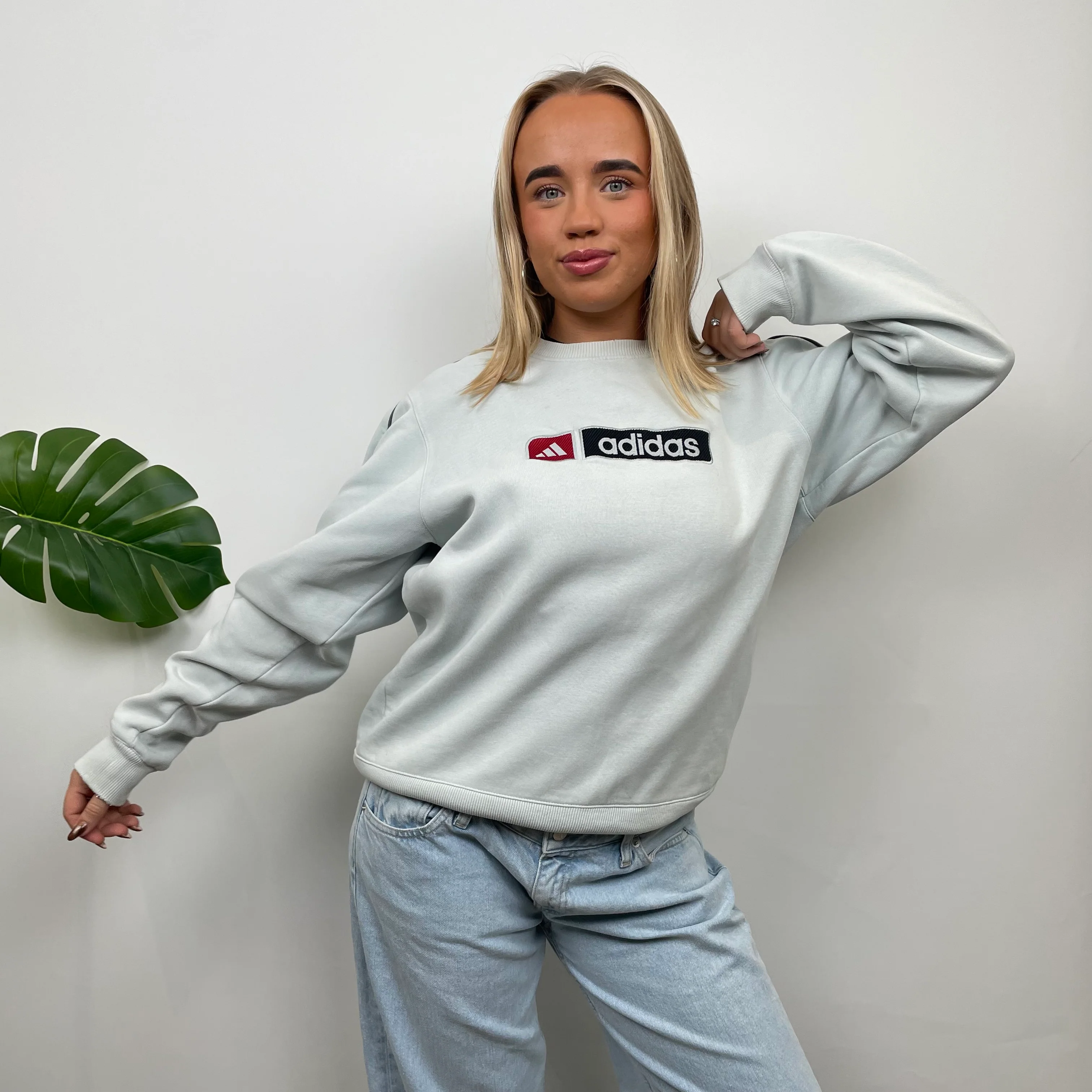 Adidas RARE Baby Blue Embroidered Spell Out Sweatshirt (M) - Image 5
