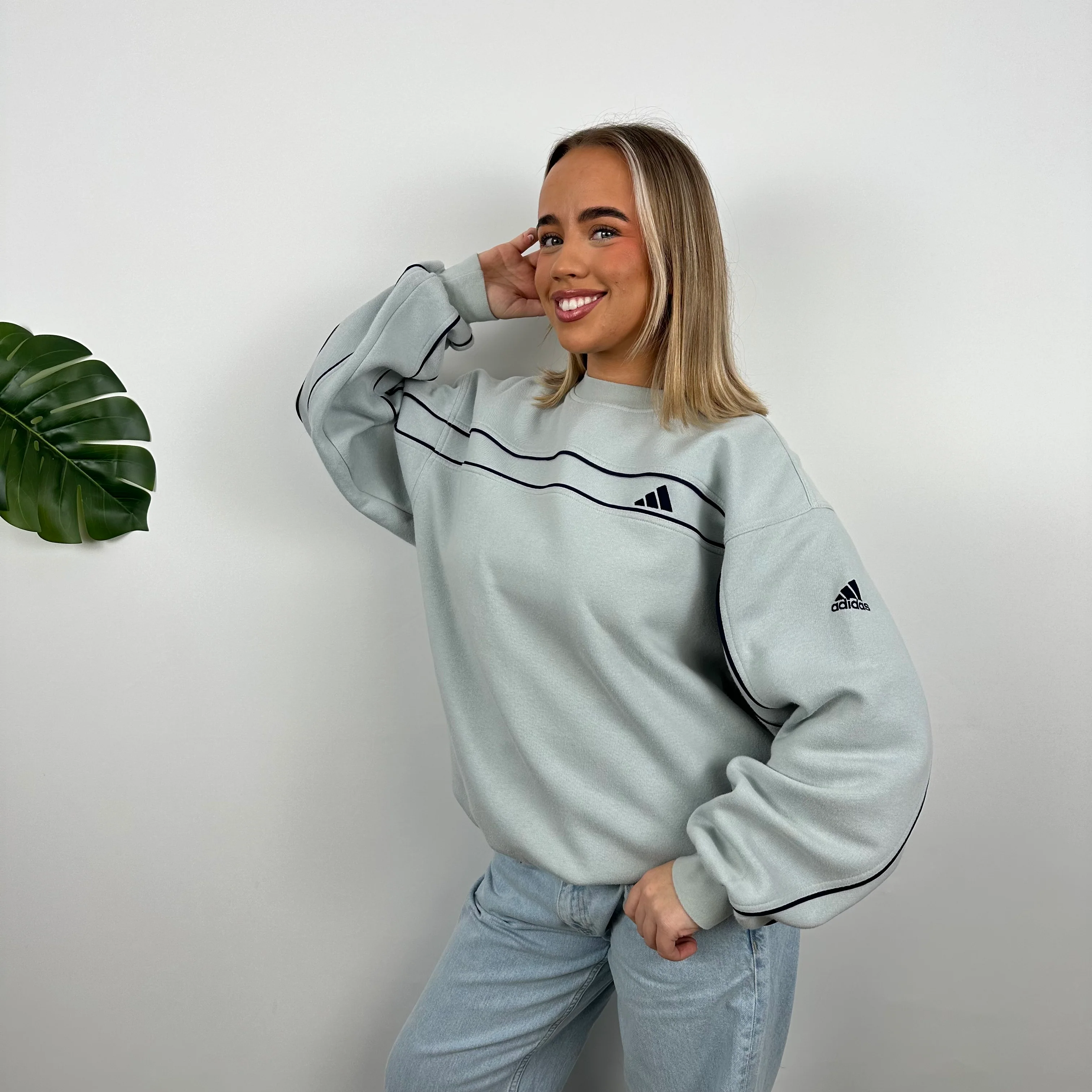 Adidas RARE Baby Blue Embroidered Spell Out Sweatshirt (L)