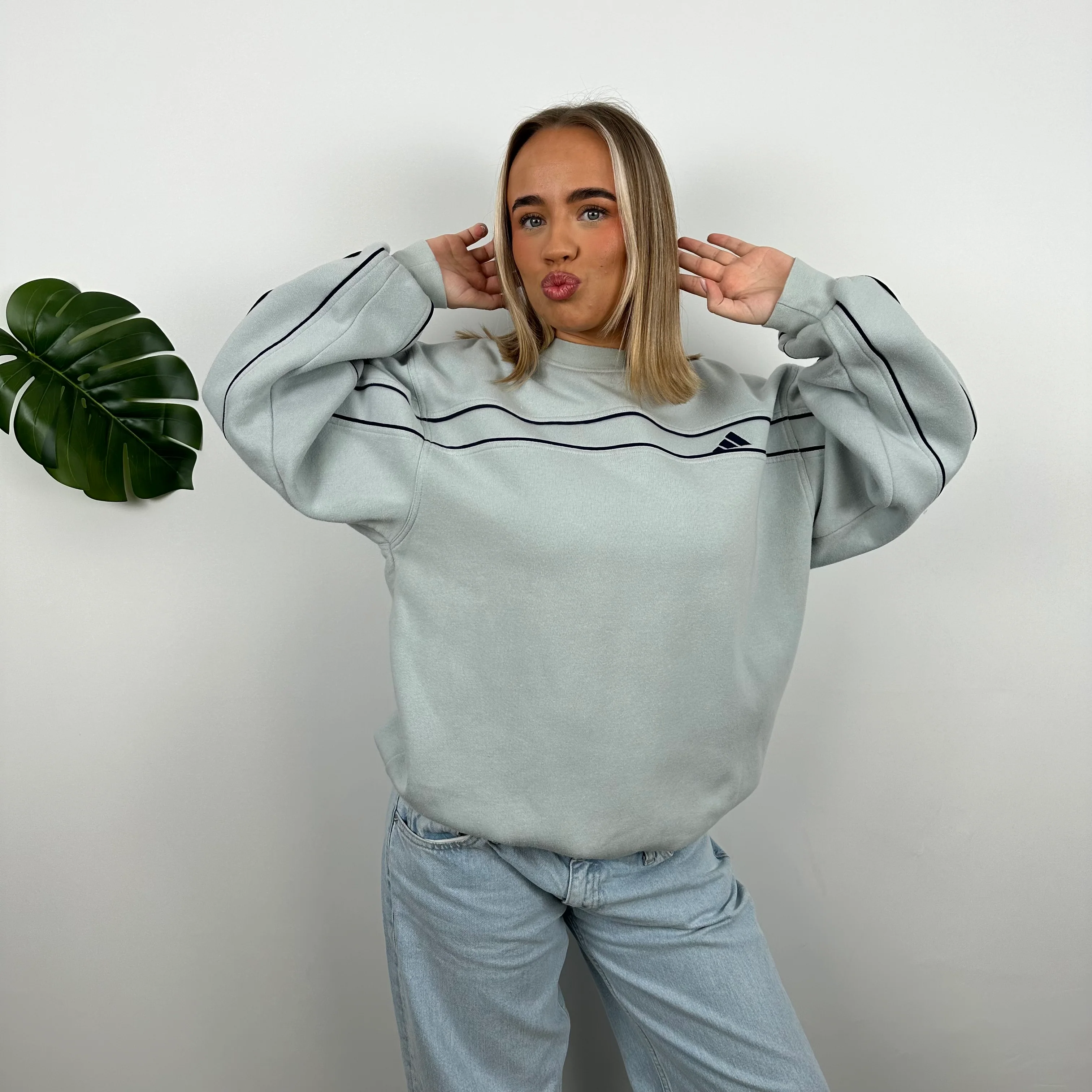 Adidas RARE Baby Blue Embroidered Spell Out Sweatshirt (L) - Image 2
