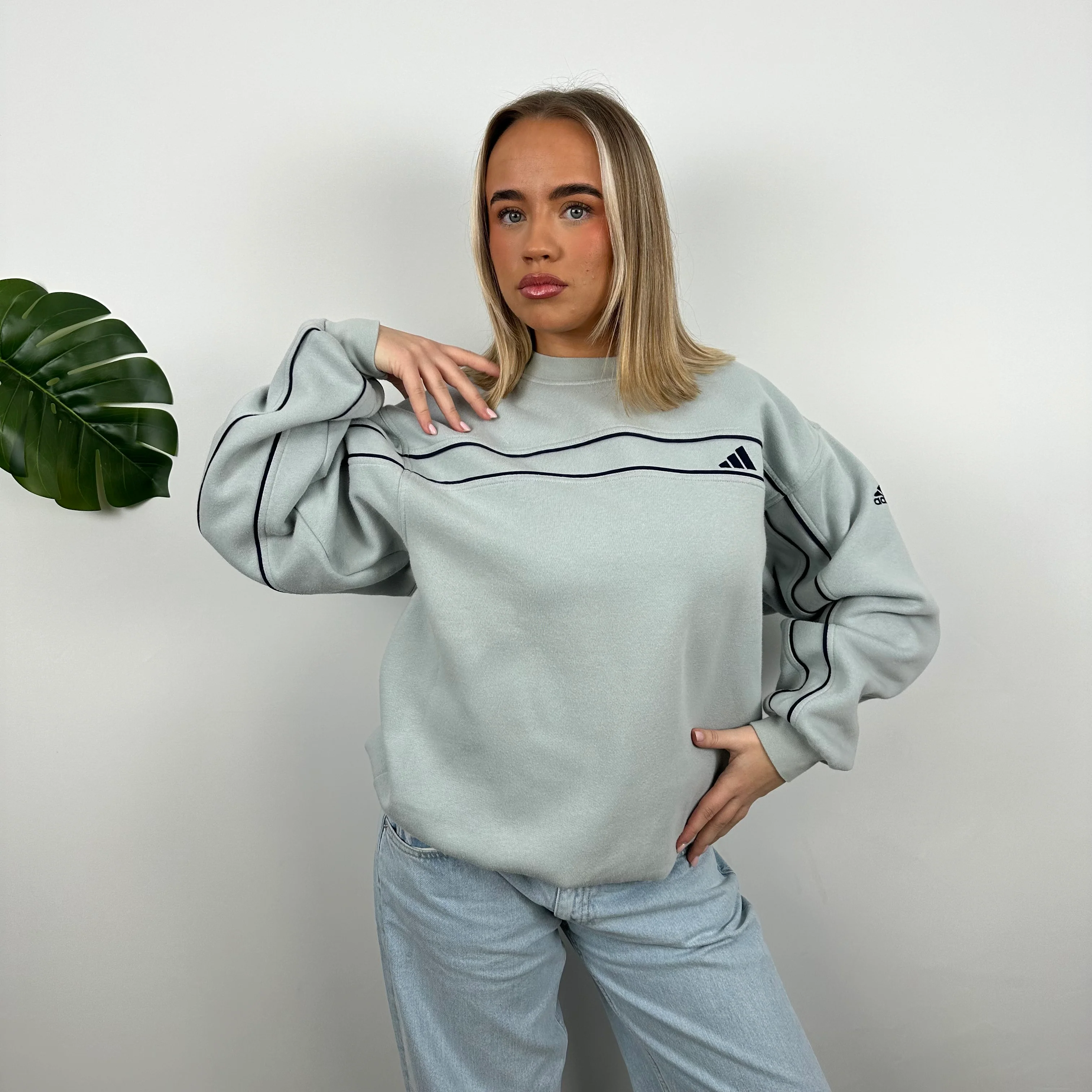 Adidas RARE Baby Blue Embroidered Spell Out Sweatshirt (L) - Image 3