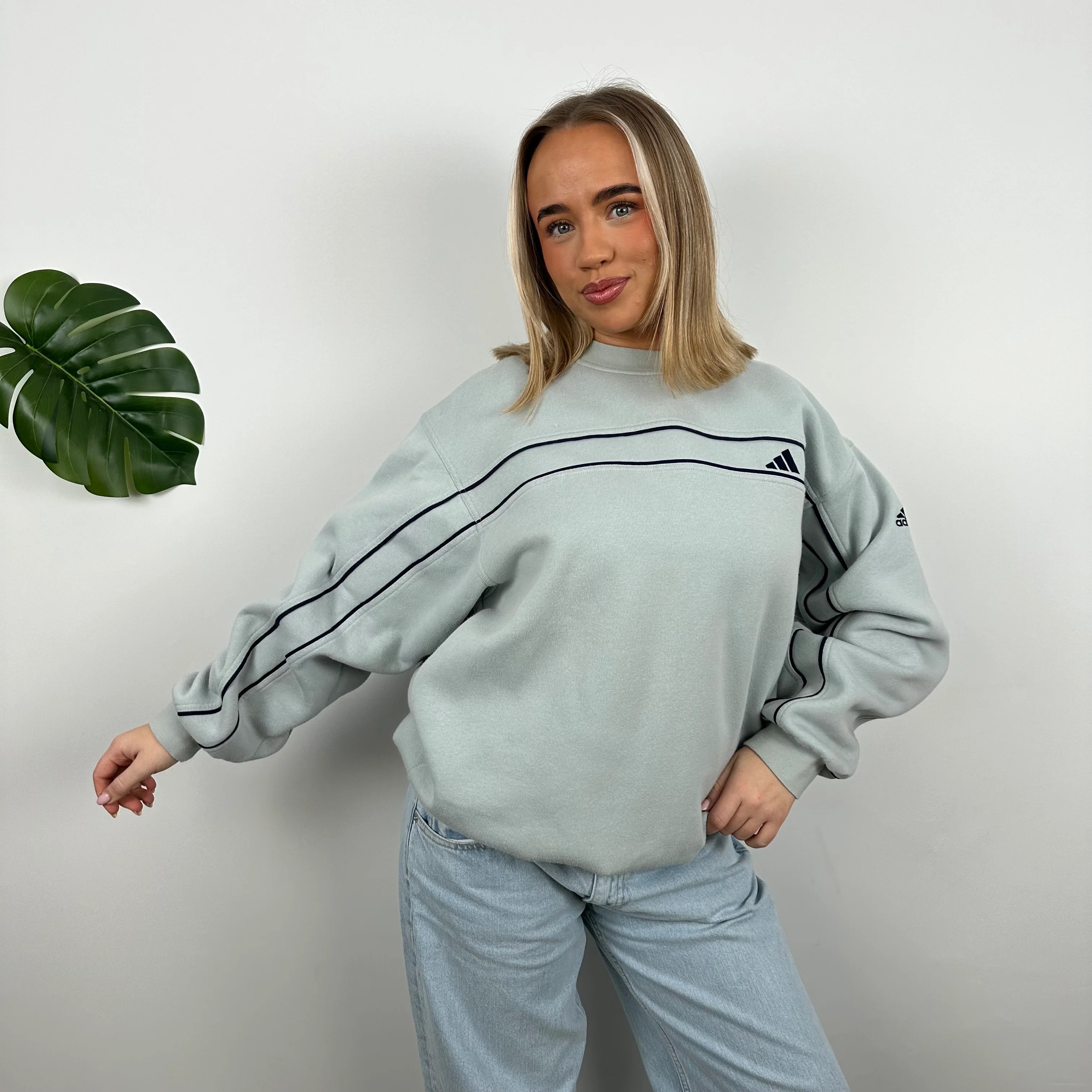 Adidas RARE Baby Blue Embroidered Spell Out Sweatshirt (L) - Image 4