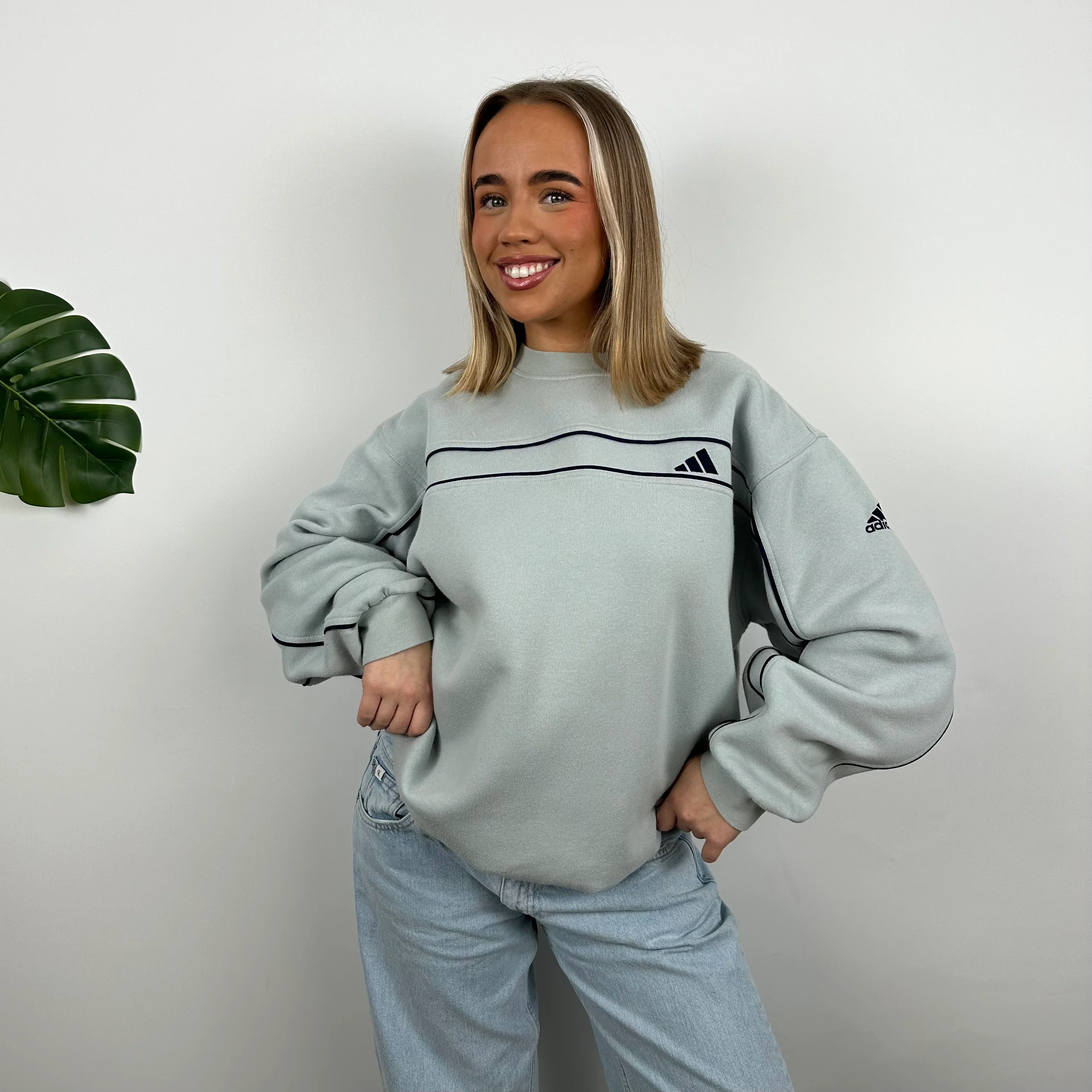 Adidas RARE Baby Blue Embroidered Spell Out Sweatshirt (L) - Image 5