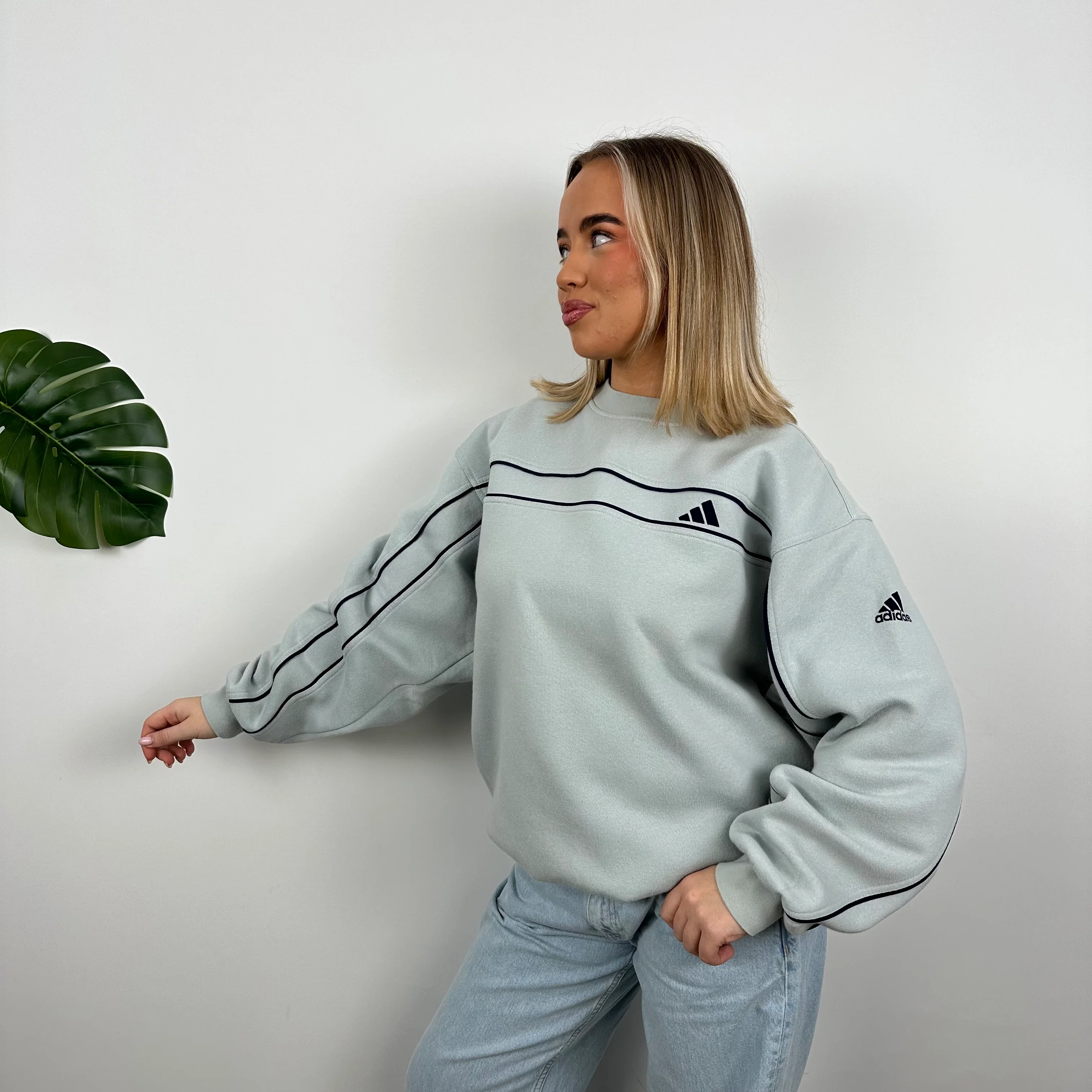 Adidas RARE Baby Blue Embroidered Spell Out Sweatshirt (L) - Image 6