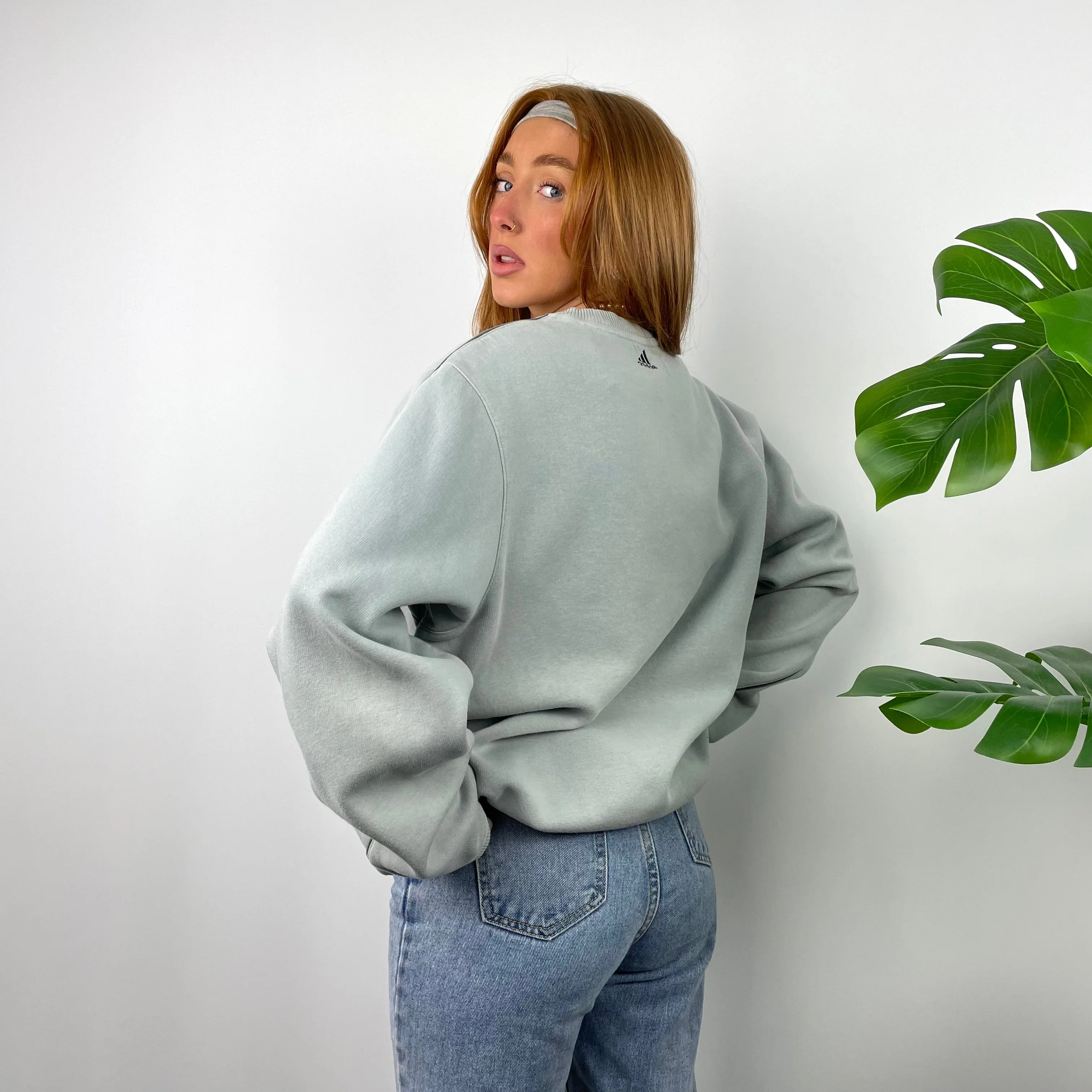 Adidas RARE Baby Blue Embroidered Spell Out Sweatshirt (L) - Image 3