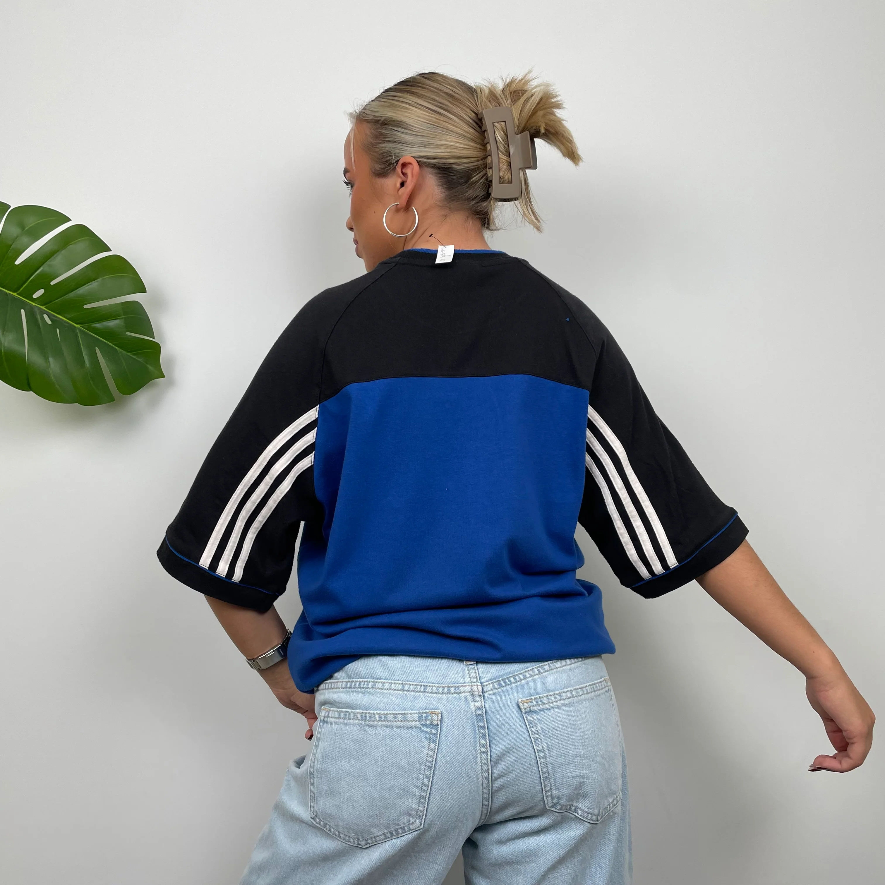 Adidas RARE Black & Blue Embroidered Spell Out T Shirt (L) - Image 6