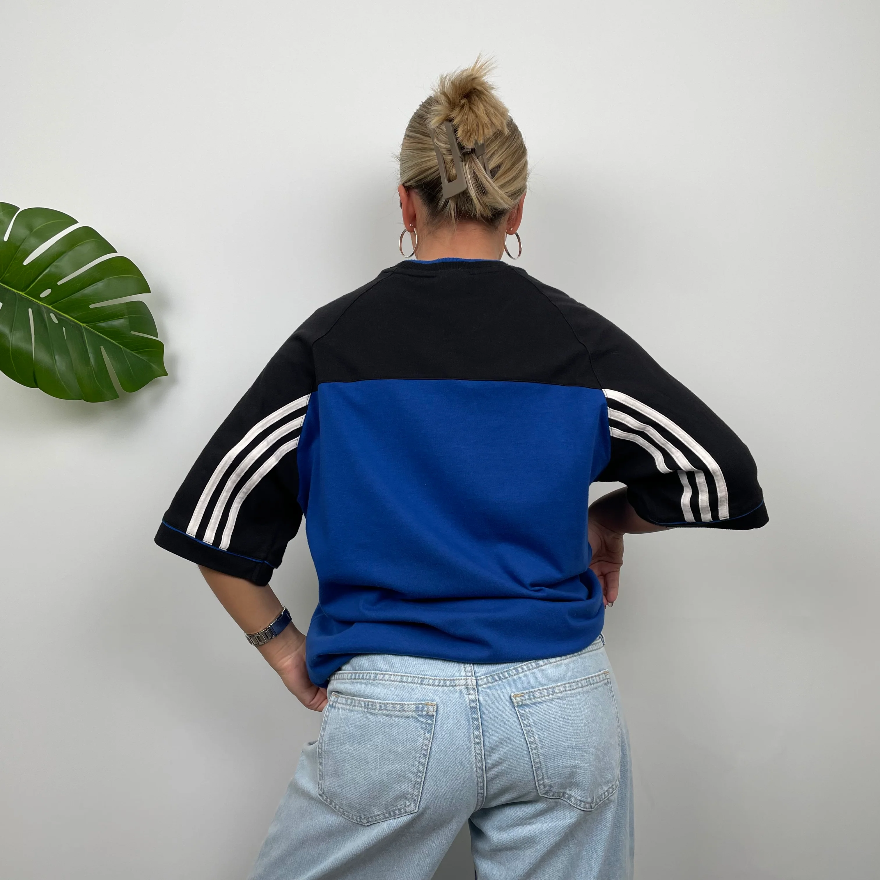 Adidas RARE Black & Blue Embroidered Spell Out T Shirt (L) - Image 7