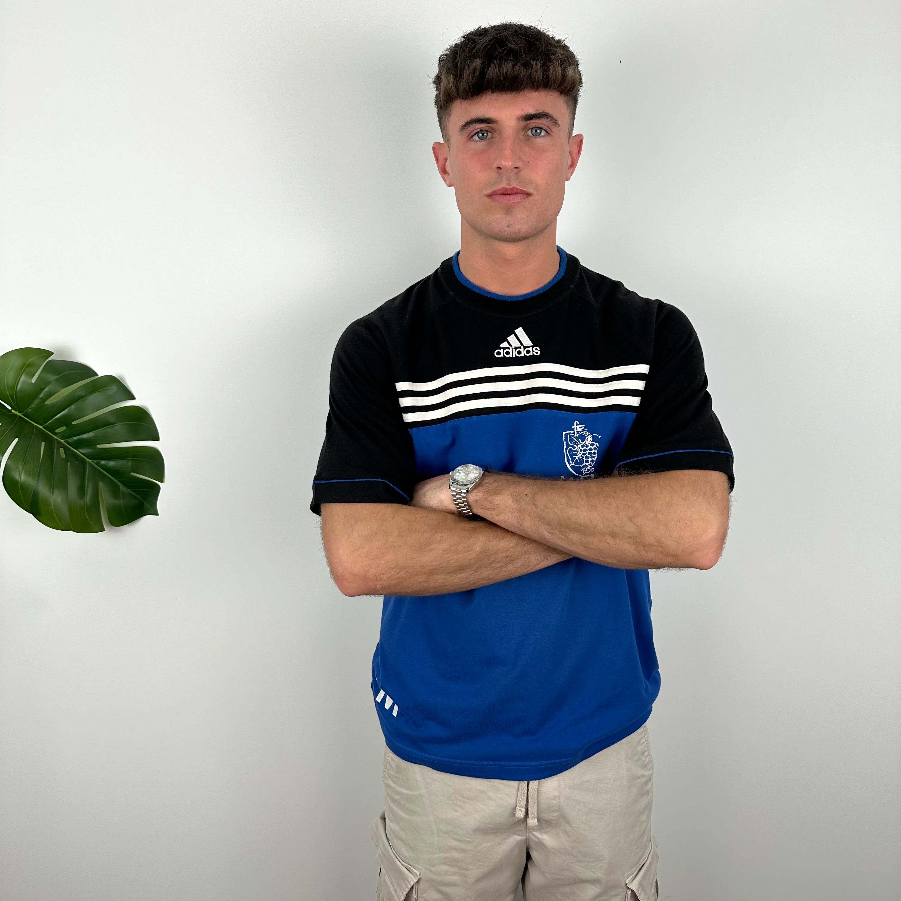 Adidas RARE Black & Blue Embroidered Spell Out T Shirt (L) - Image 2