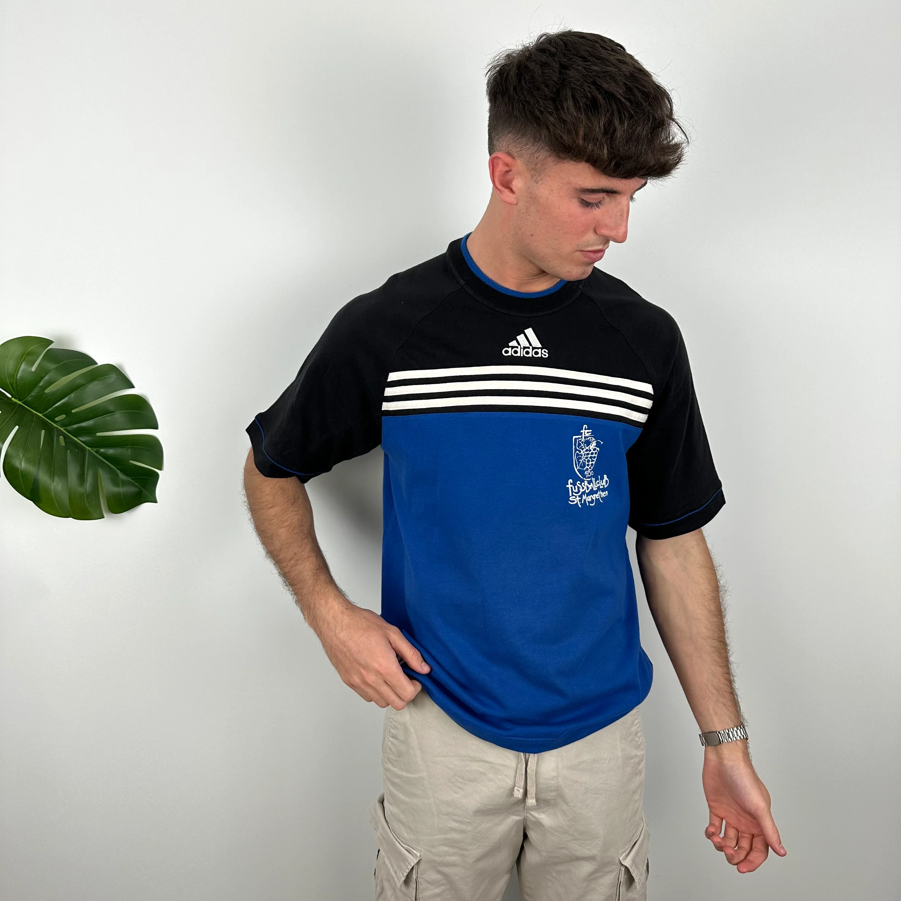 Adidas RARE Black & Blue Embroidered Spell Out T Shirt (L) - Image 3